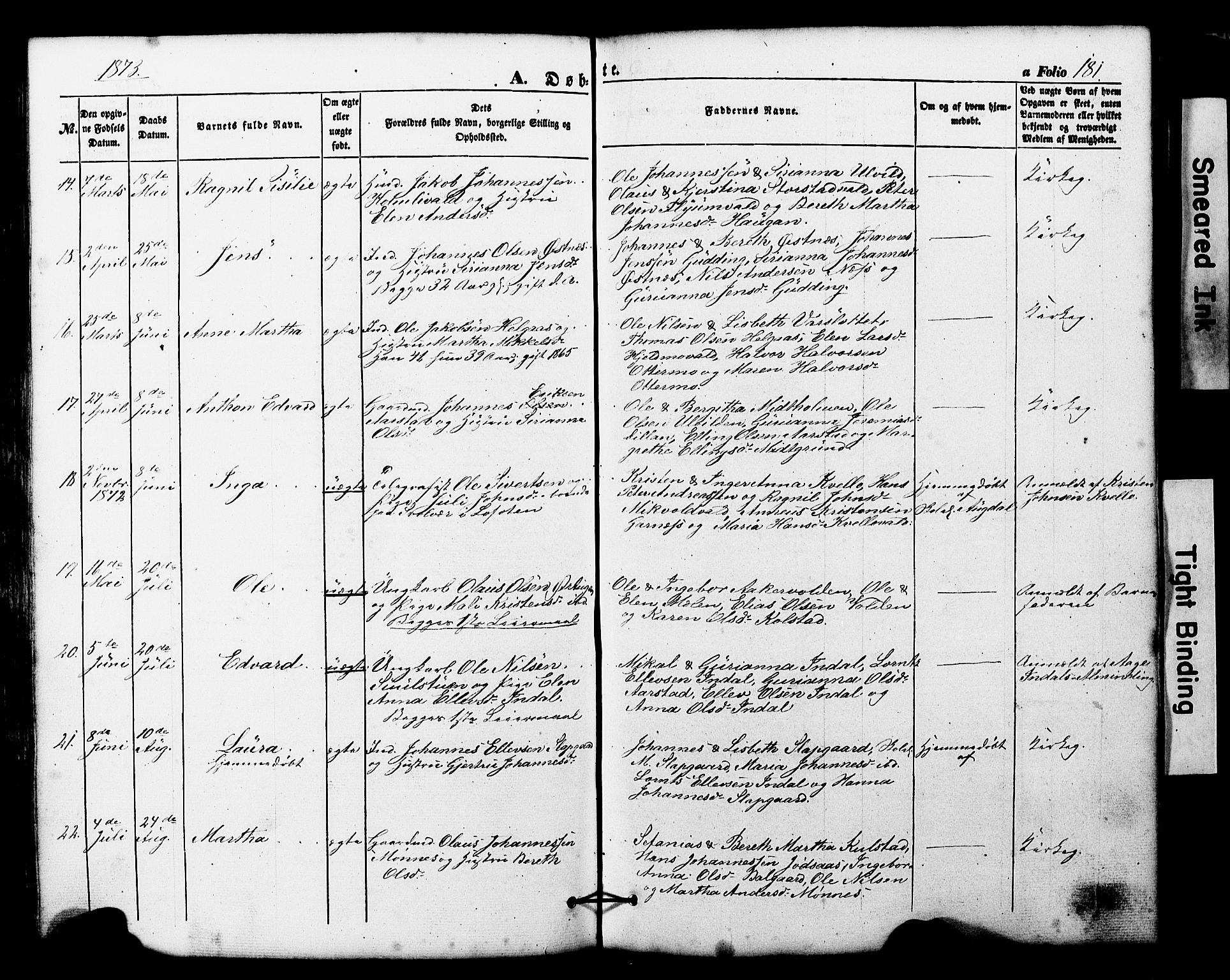 Ministerialprotokoller, klokkerbøker og fødselsregistre - Nord-Trøndelag, AV/SAT-A-1458/724/L0268: Parish register (copy) no. 724C04, 1846-1878, p. 181