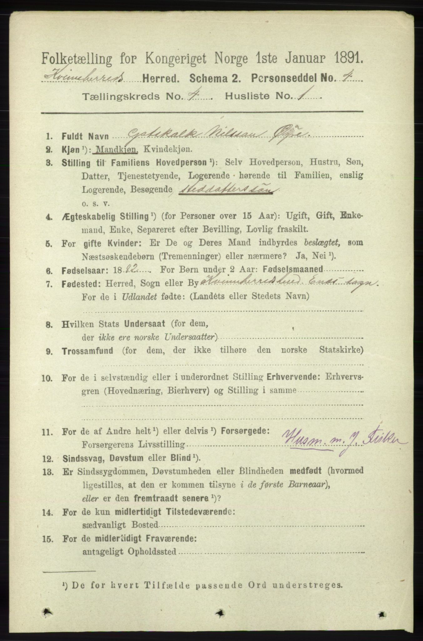 RA, 1891 census for 1224 Kvinnherad, 1891, p. 1387