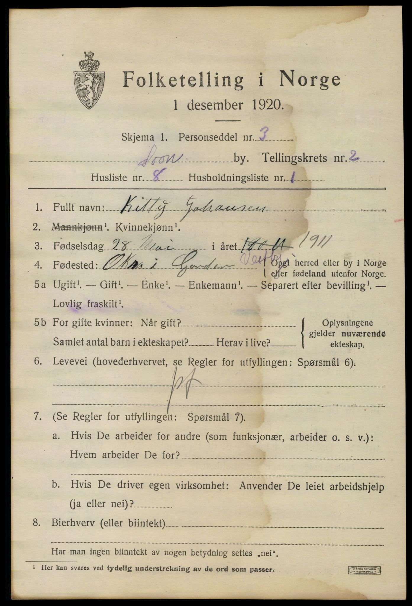 SAO, 1920 census for Son, 1920, p. 1260