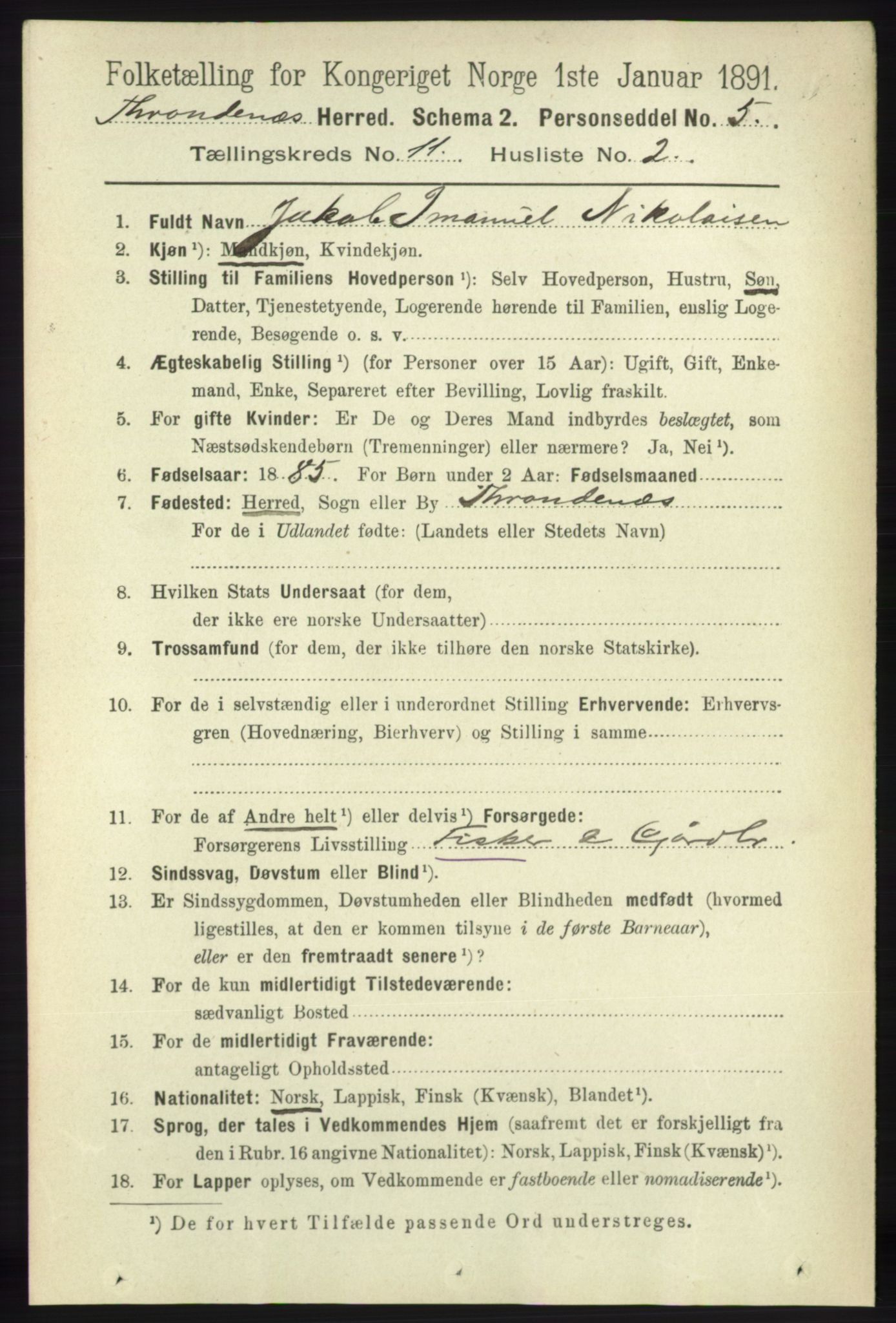 RA, 1891 census for 1914 Trondenes, 1891, p. 8011