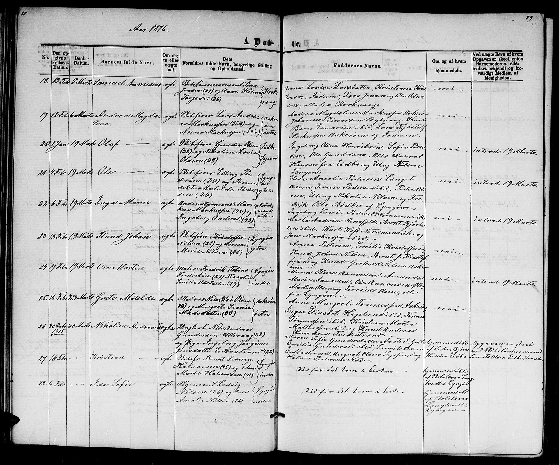 Dypvåg sokneprestkontor, AV/SAK-1111-0007/F/Fb/Fba/L0012: Parish register (copy) no. B 12, 1872-1886, p. 88-89