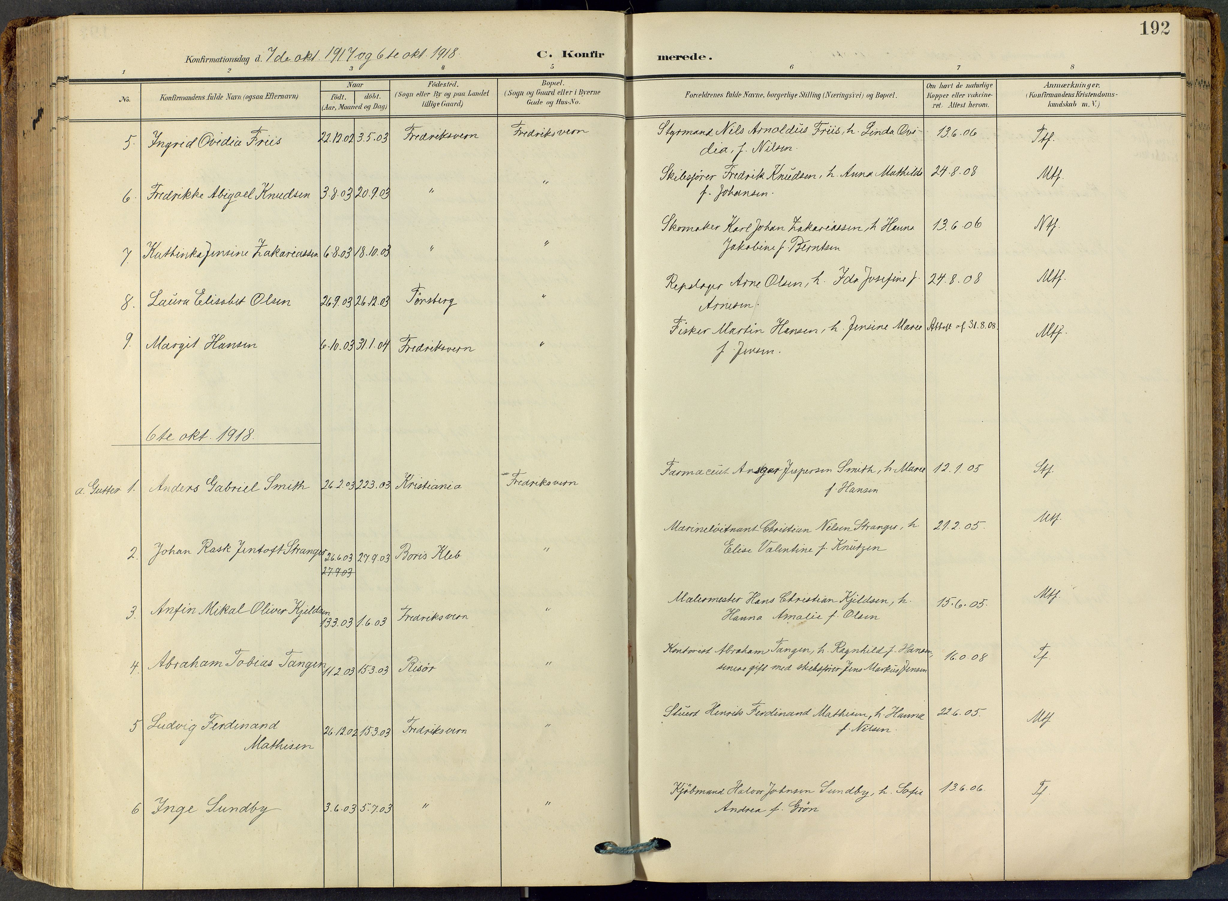 Stavern kirkebøker, SAKO/A-318/F/Fa/L0009: Parish register (official) no. 9, 1906-1955, p. 192