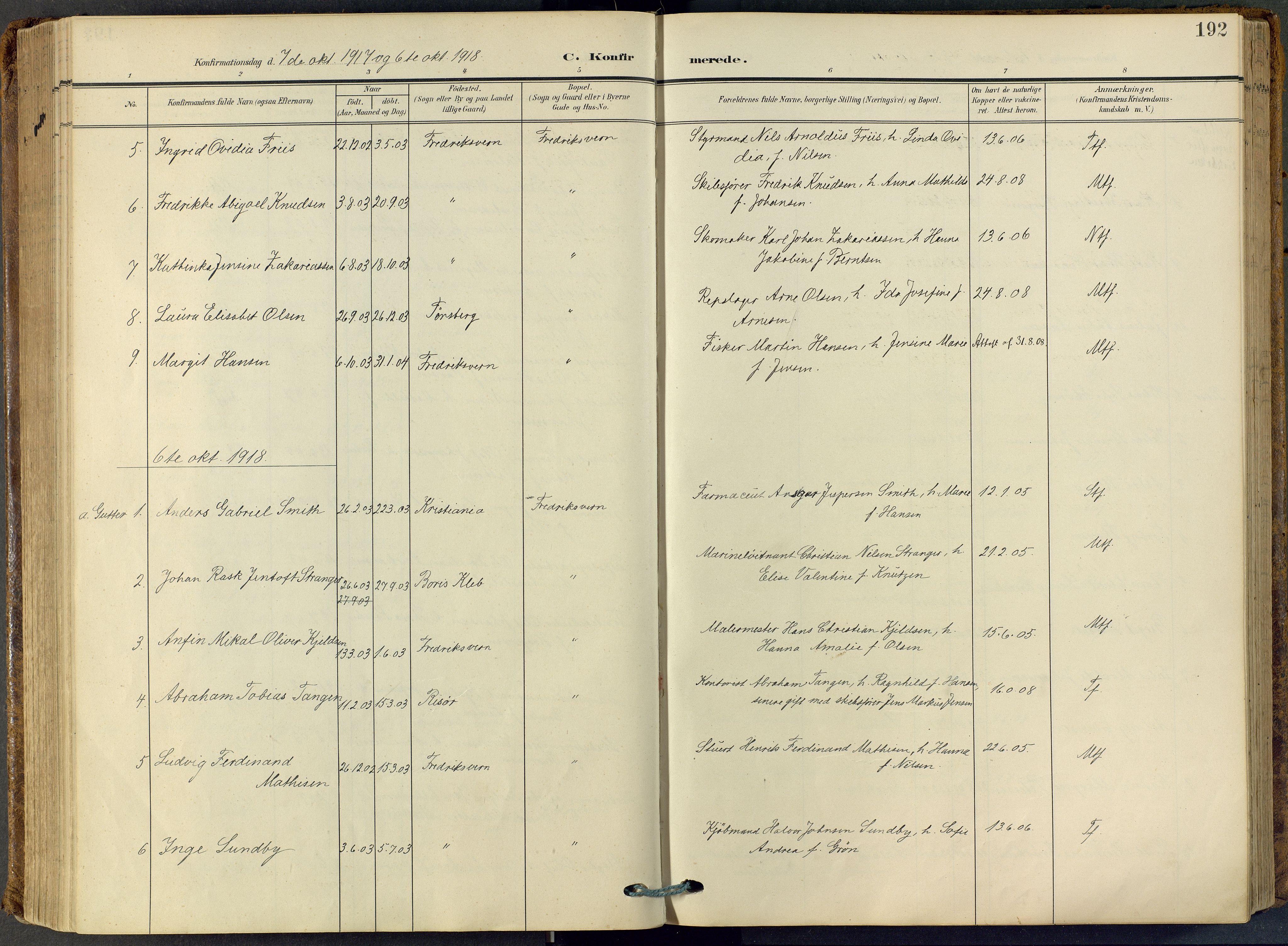 Stavern kirkebøker, AV/SAKO-A-318/F/Fa/L0009: Parish register (official) no. 9, 1906-1955, p. 192