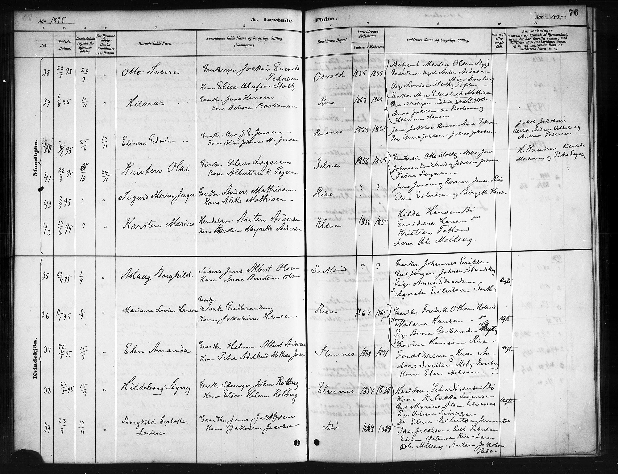 Ministerialprotokoller, klokkerbøker og fødselsregistre - Nordland, AV/SAT-A-1459/895/L1382: Parish register (copy) no. 895C04, 1885-1896, p. 76