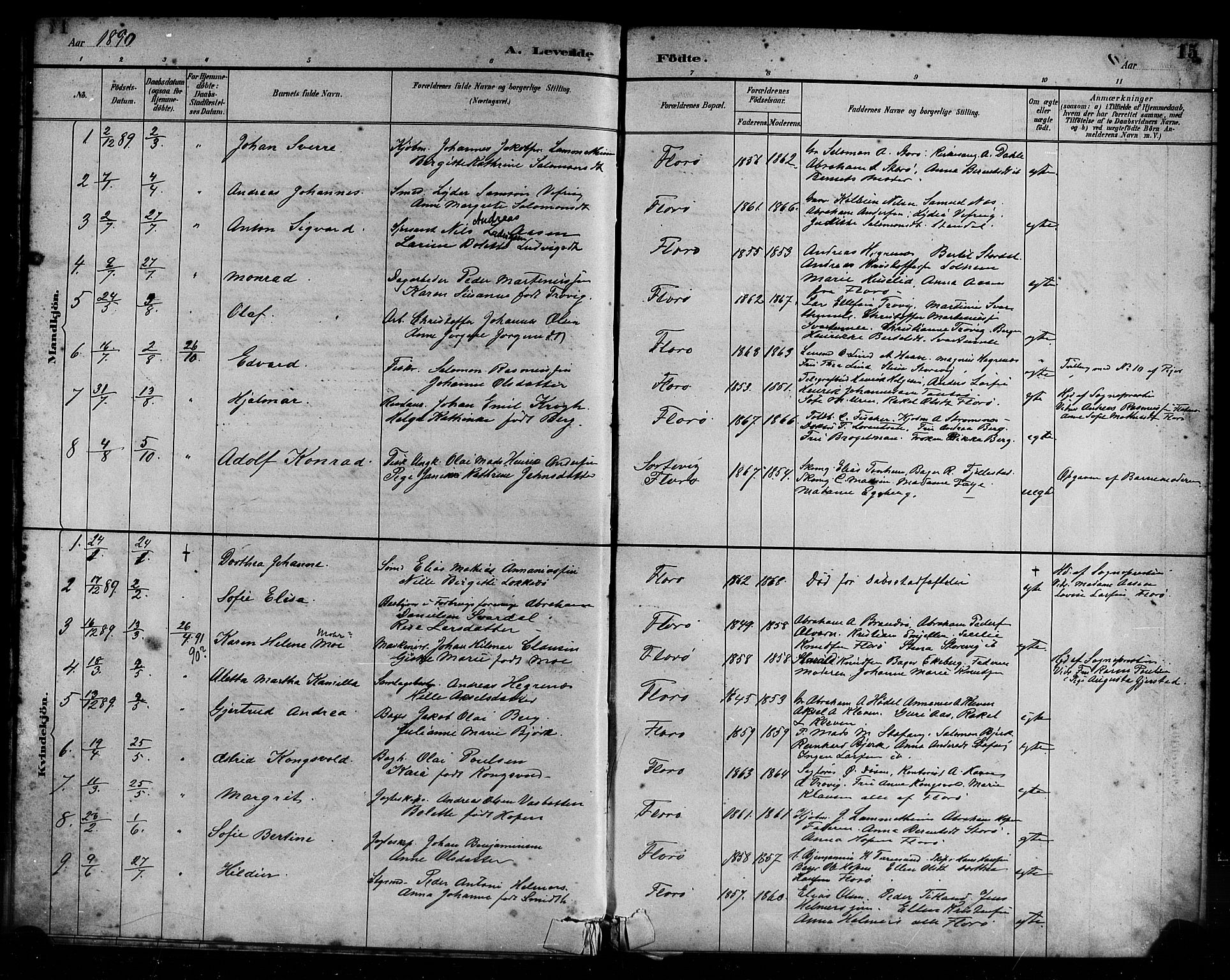 Kinn sokneprestembete, AV/SAB-A-80801/H/Haa/Haac/L0001: Parish register (official) no. C 1, 1883-1894, p. 15