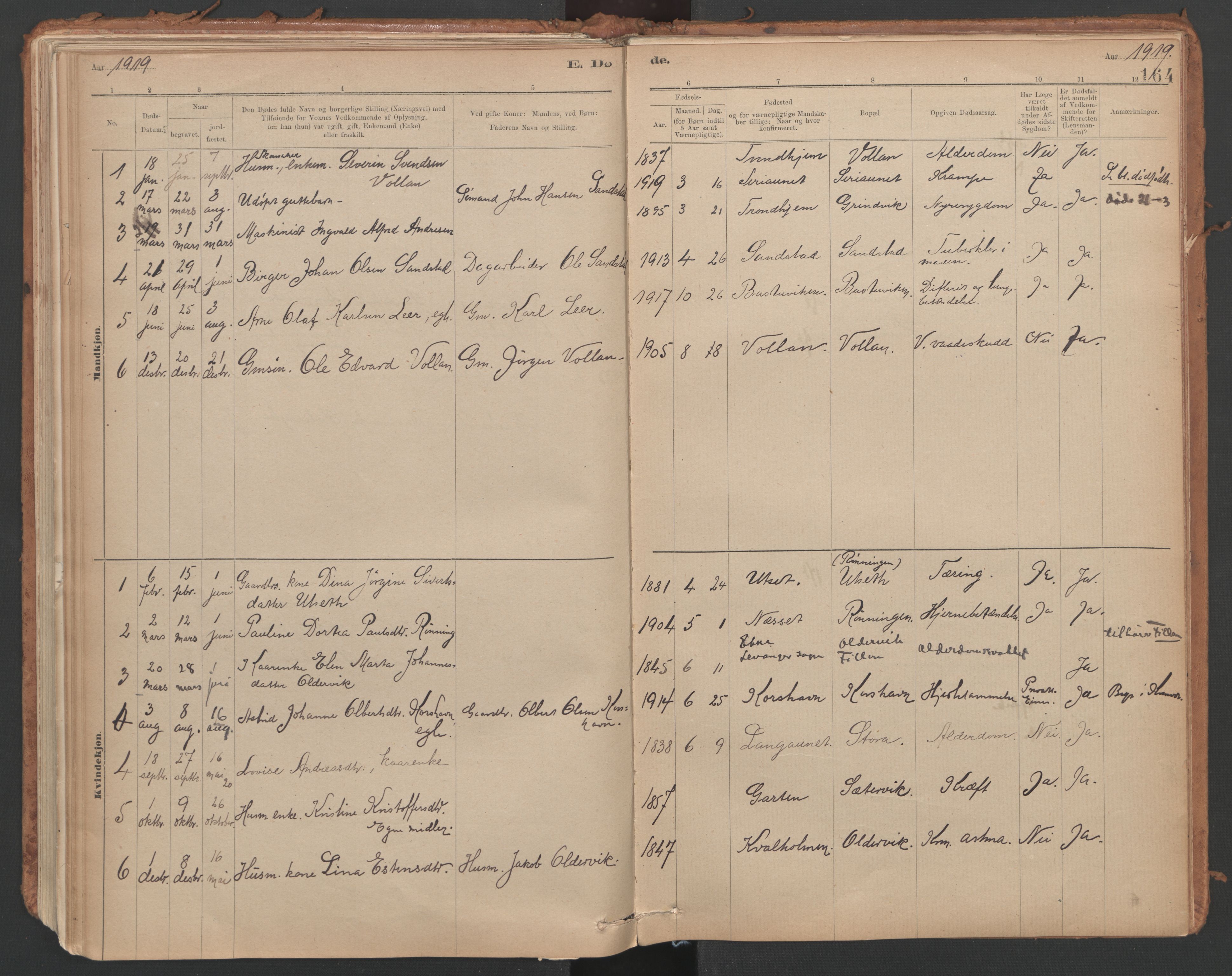 Ministerialprotokoller, klokkerbøker og fødselsregistre - Sør-Trøndelag, SAT/A-1456/639/L0572: Parish register (official) no. 639A01, 1890-1920, p. 164