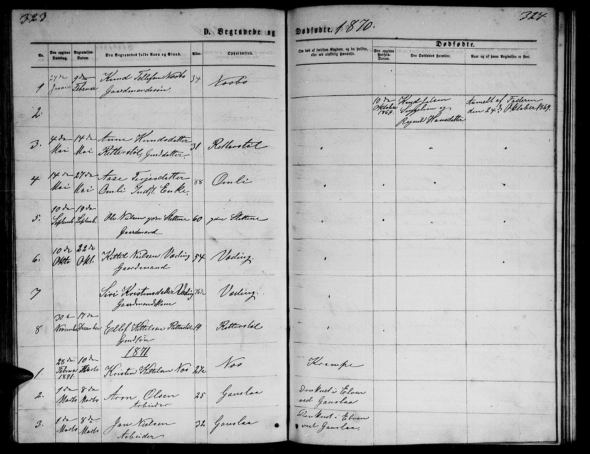 Herefoss sokneprestkontor, AV/SAK-1111-0019/F/Fb/Fba/L0002: Parish register (copy) no. B 2, 1868-1886, p. 323-324