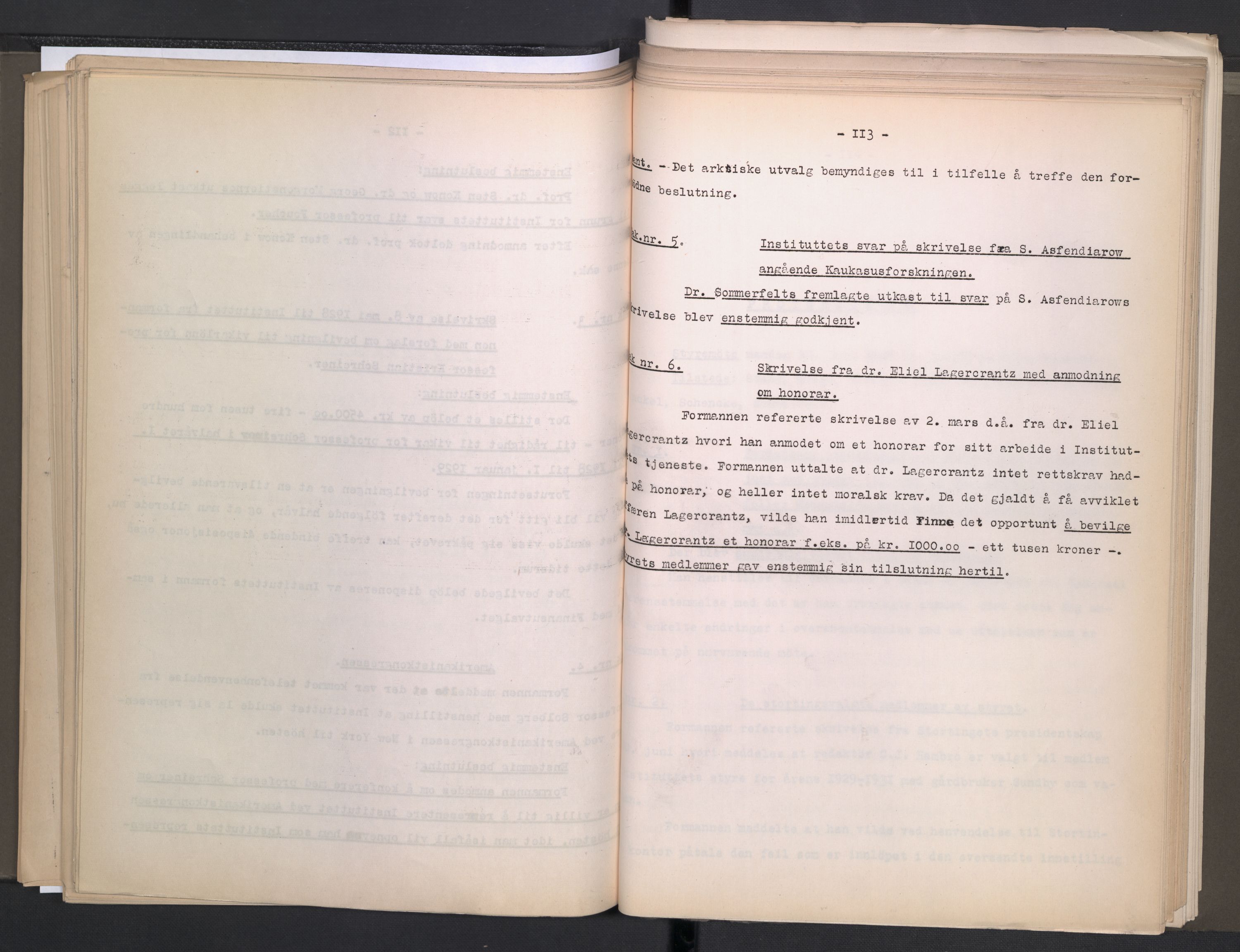 Instituttet for sammenlignende kulturforskning, AV/RA-PA-0424/A/L0005: Styreprotokoll, 1923-1930, p. 112