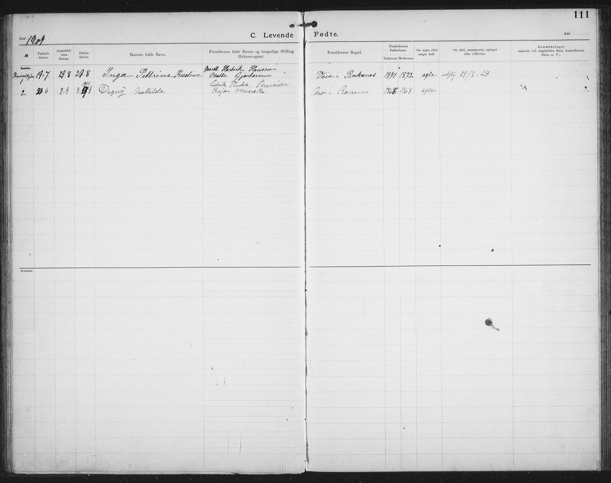 Ministerialprotokoller, klokkerbøker og fødselsregistre - Nordland, SAT/A-1459/881/L1174: Dissenter register no. 881D01, 1891-1933, p. 111