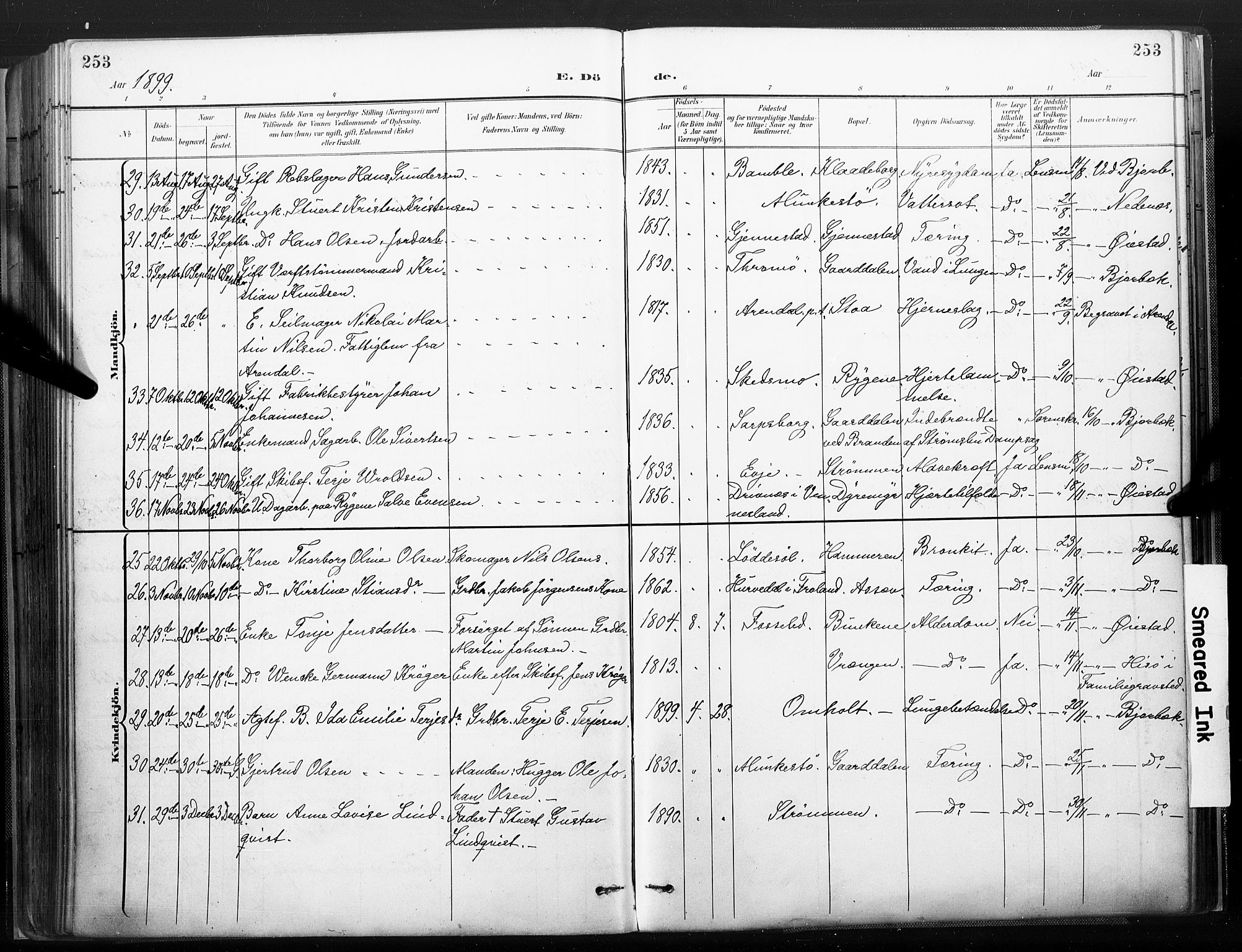 Øyestad sokneprestkontor, AV/SAK-1111-0049/F/Fa/L0018: Parish register (official) no. A 18, 1897-1907, p. 253