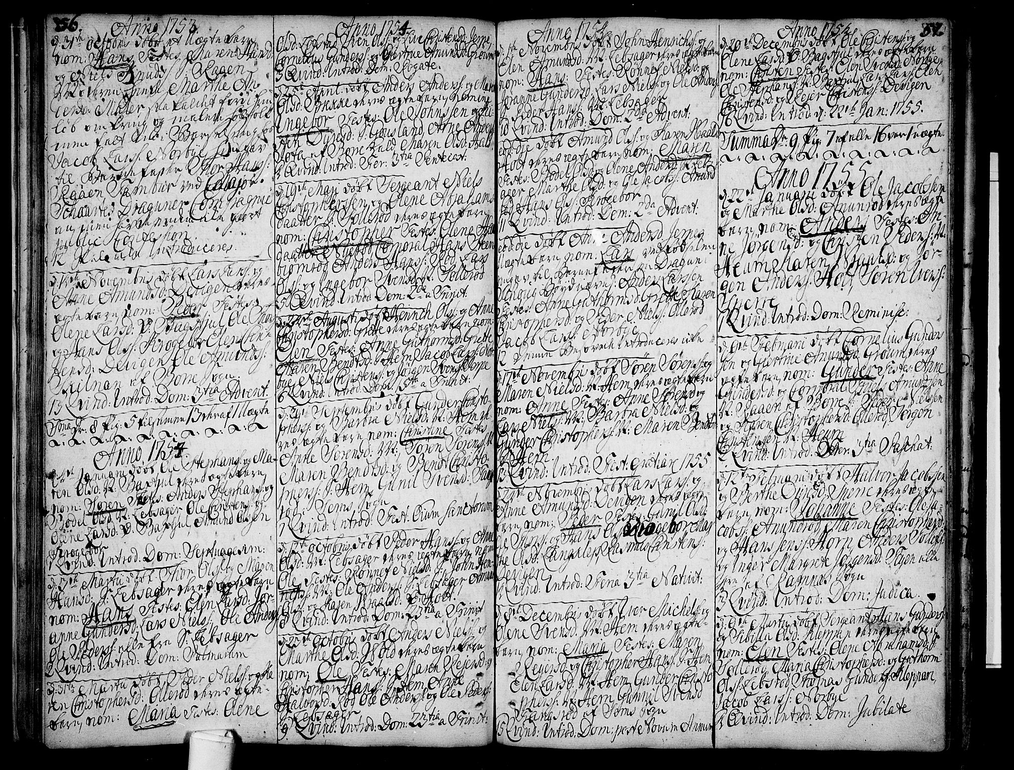 Våle kirkebøker, SAKO/A-334/F/Fa/L0004: Parish register (official) no. I 4 /1, 1732-1773, p. 56-57