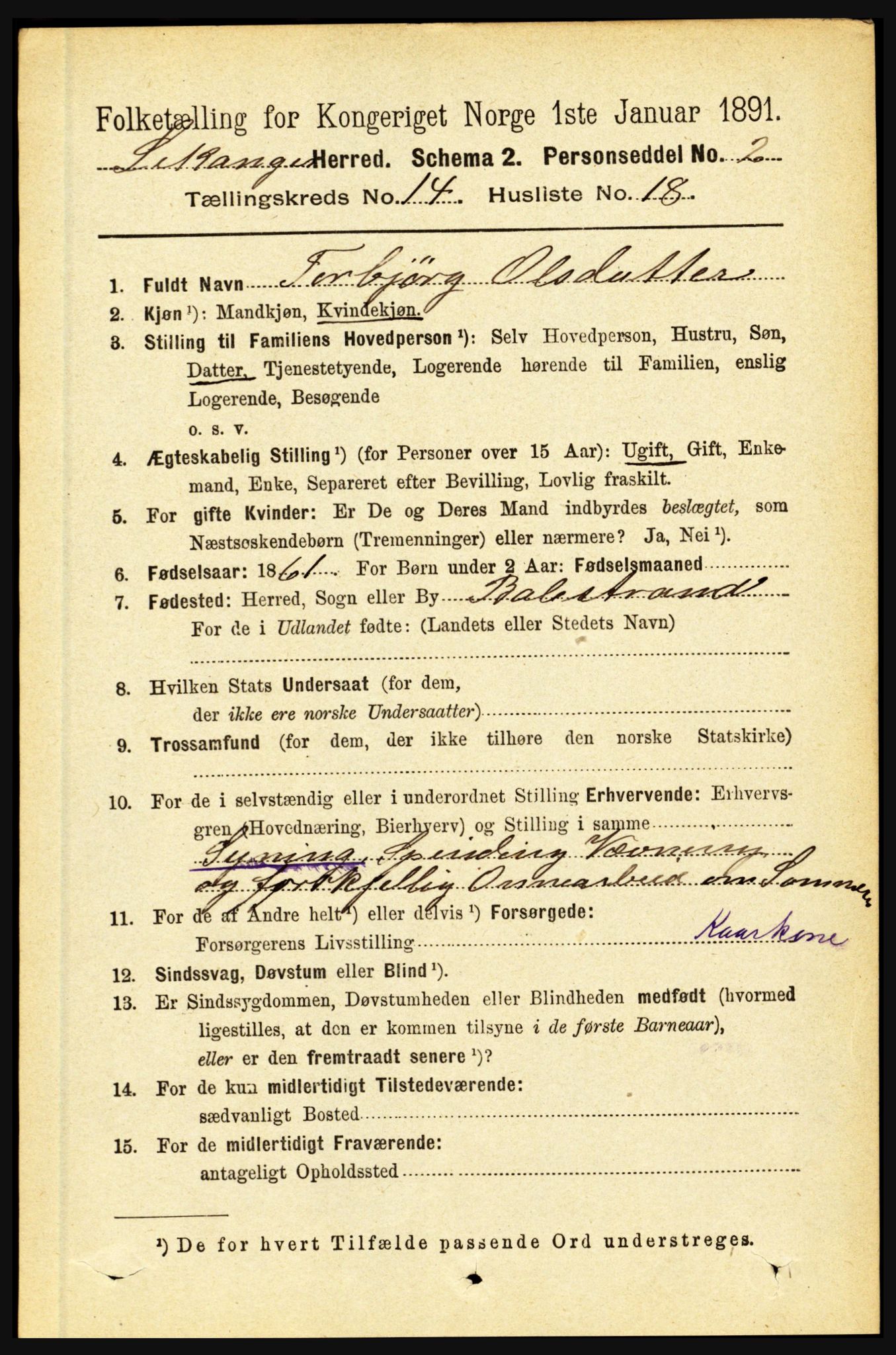 RA, 1891 census for 1419 Leikanger, 1891, p. 2811