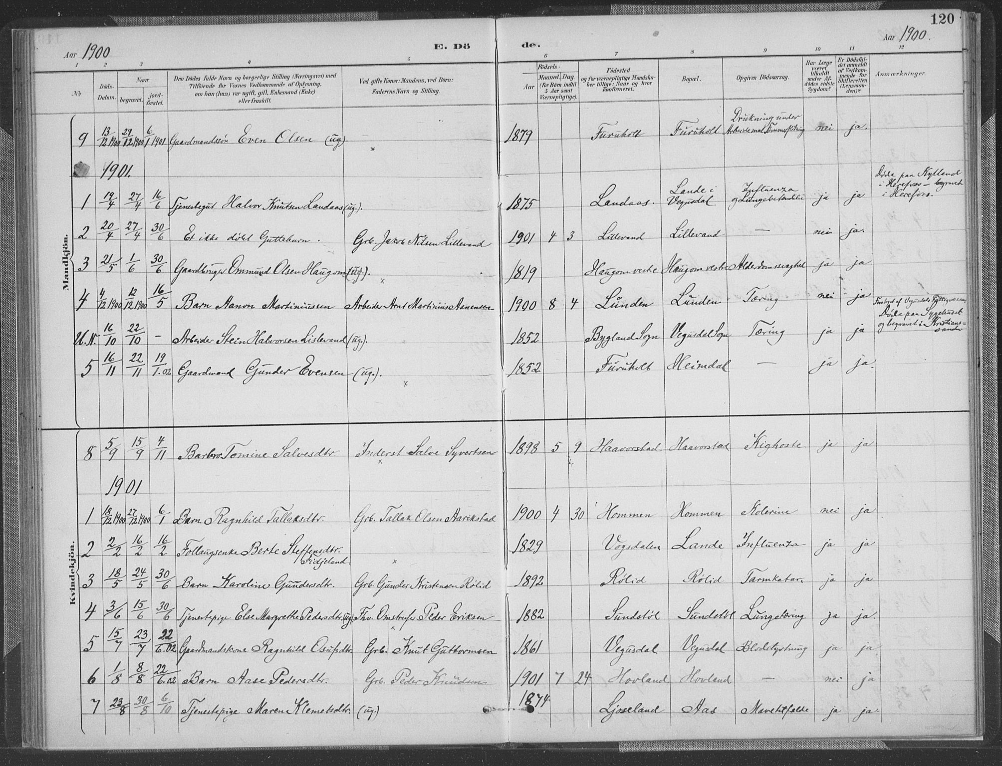 Herefoss sokneprestkontor, AV/SAK-1111-0019/F/Fa/Fab/L0004: Parish register (official) no. A 4, 1887-1909, p. 120