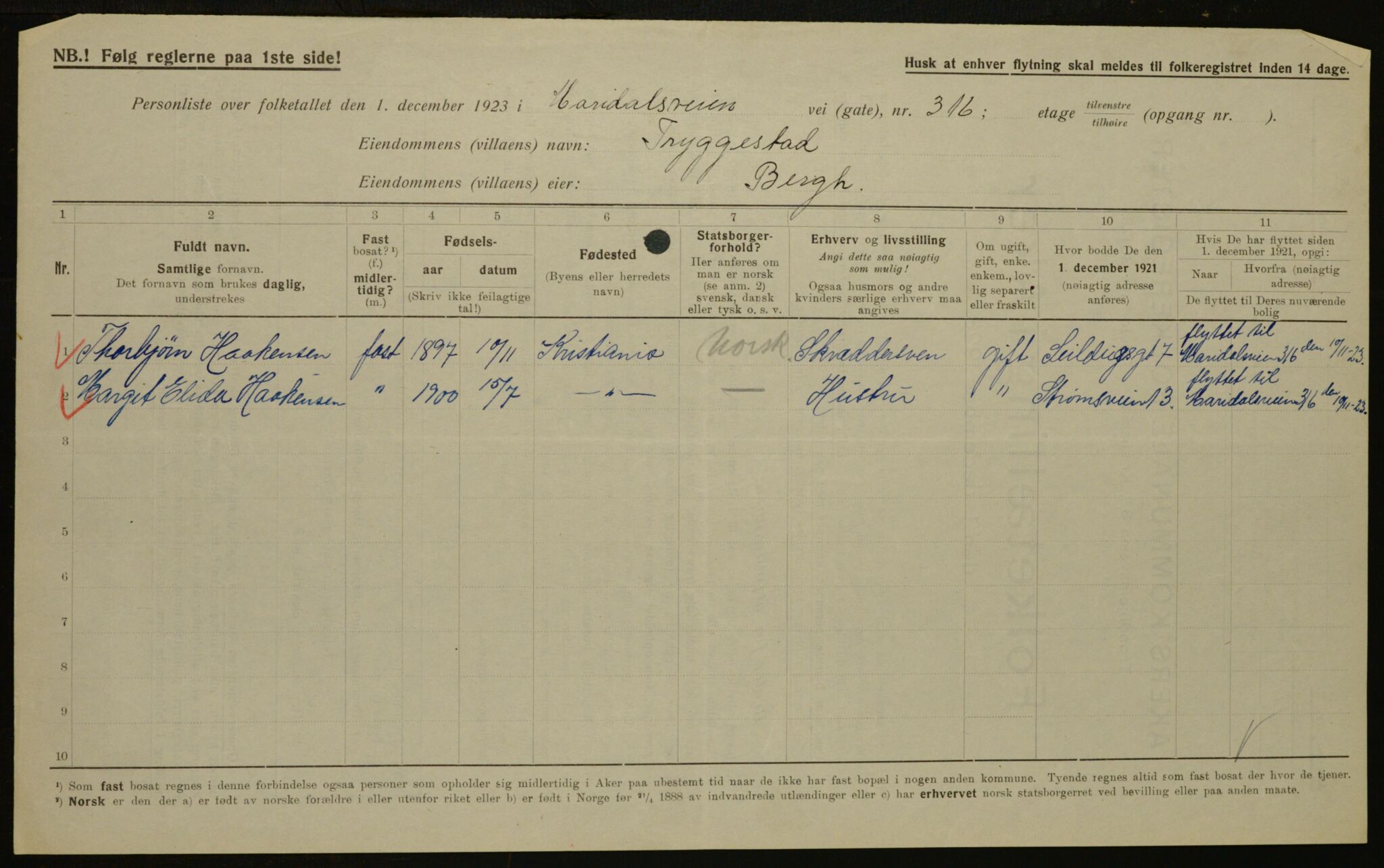 , Municipal Census 1923 for Aker, 1923, p. 14876