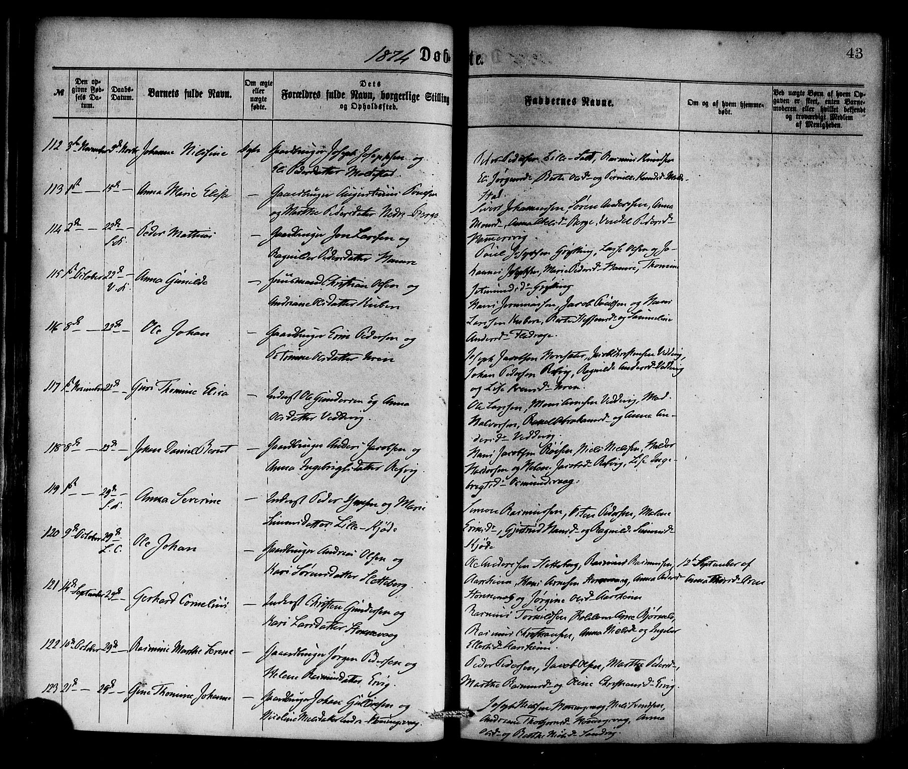 Selje sokneprestembete, SAB/A-99938/H/Ha/Haa/Haaa: Parish register (official) no. A 12, 1870-1880, p. 43