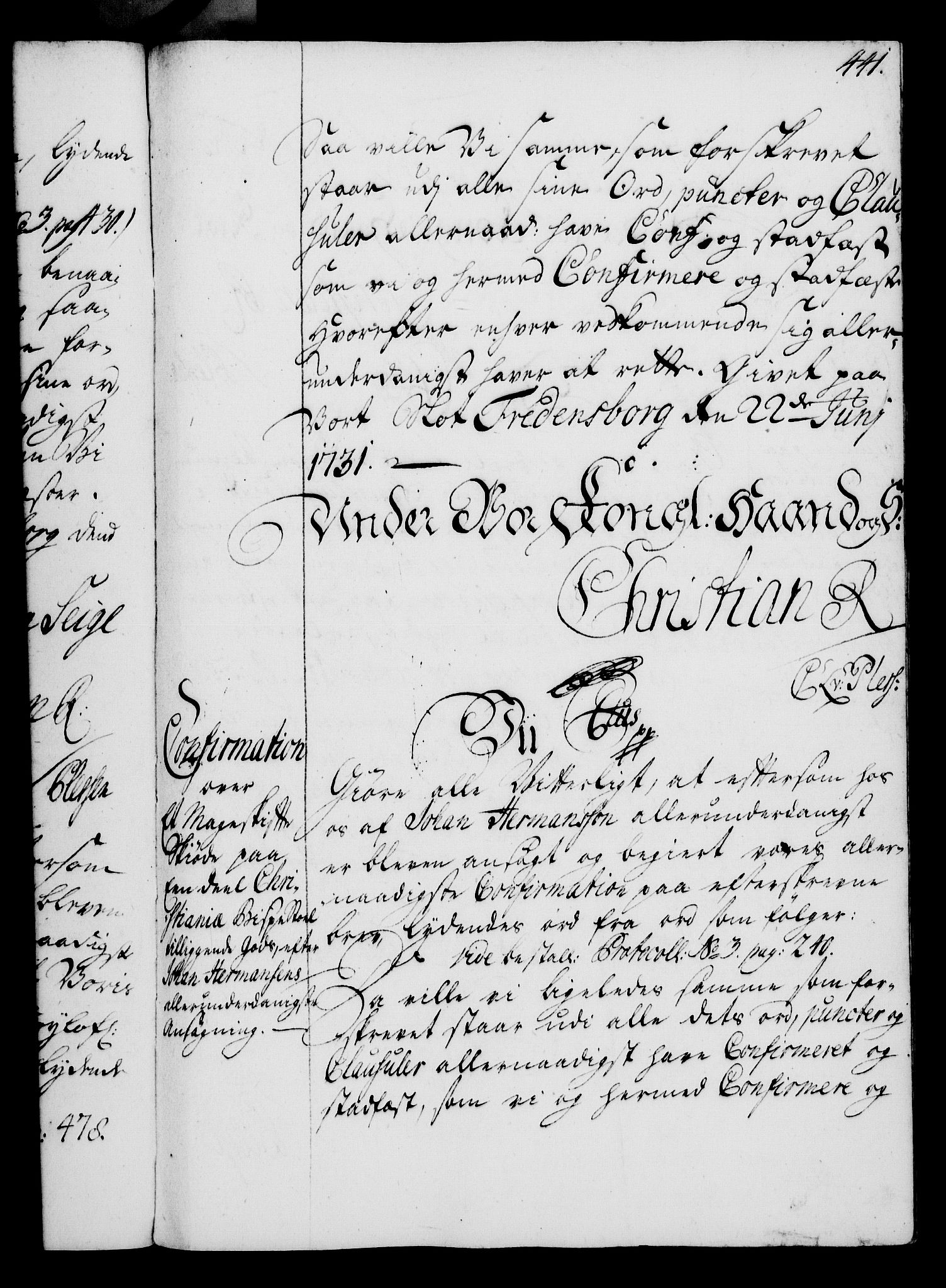 Rentekammeret, Kammerkanselliet, RA/EA-3111/G/Gg/Gga/L0003: Norsk ekspedisjonsprotokoll med register (merket RK 53.3), 1727-1734, p. 441