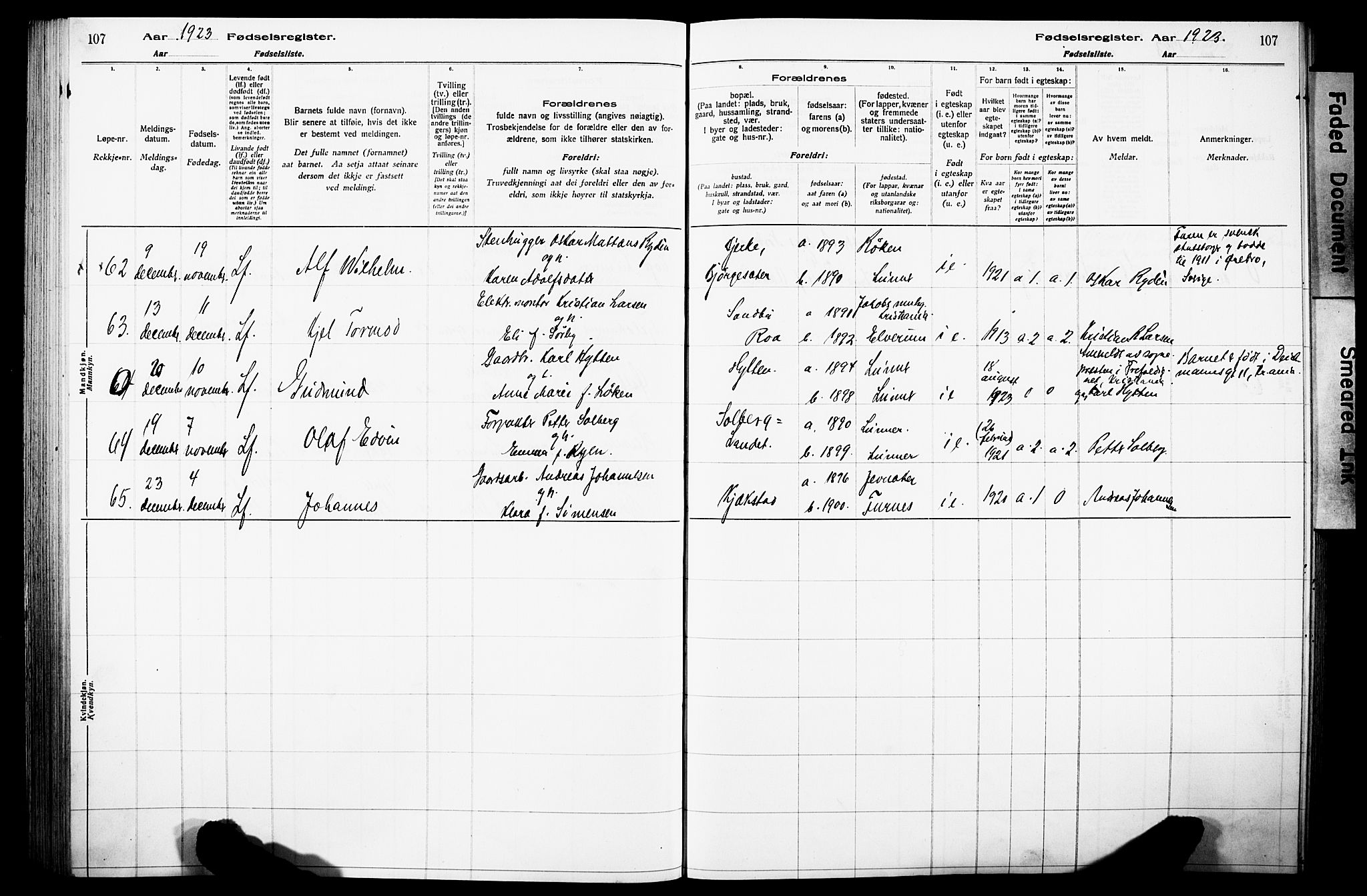 Lunner prestekontor, AV/SAH-PREST-118/I/Id/L0001: Birth register no. 1, 1916-1932, p. 107
