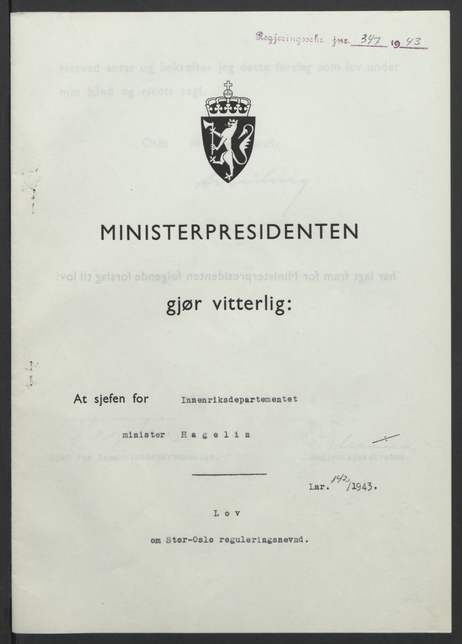 NS-administrasjonen 1940-1945 (Statsrådsekretariatet, de kommisariske statsråder mm), RA/S-4279/D/Db/L0099: Lover, 1943, p. 661