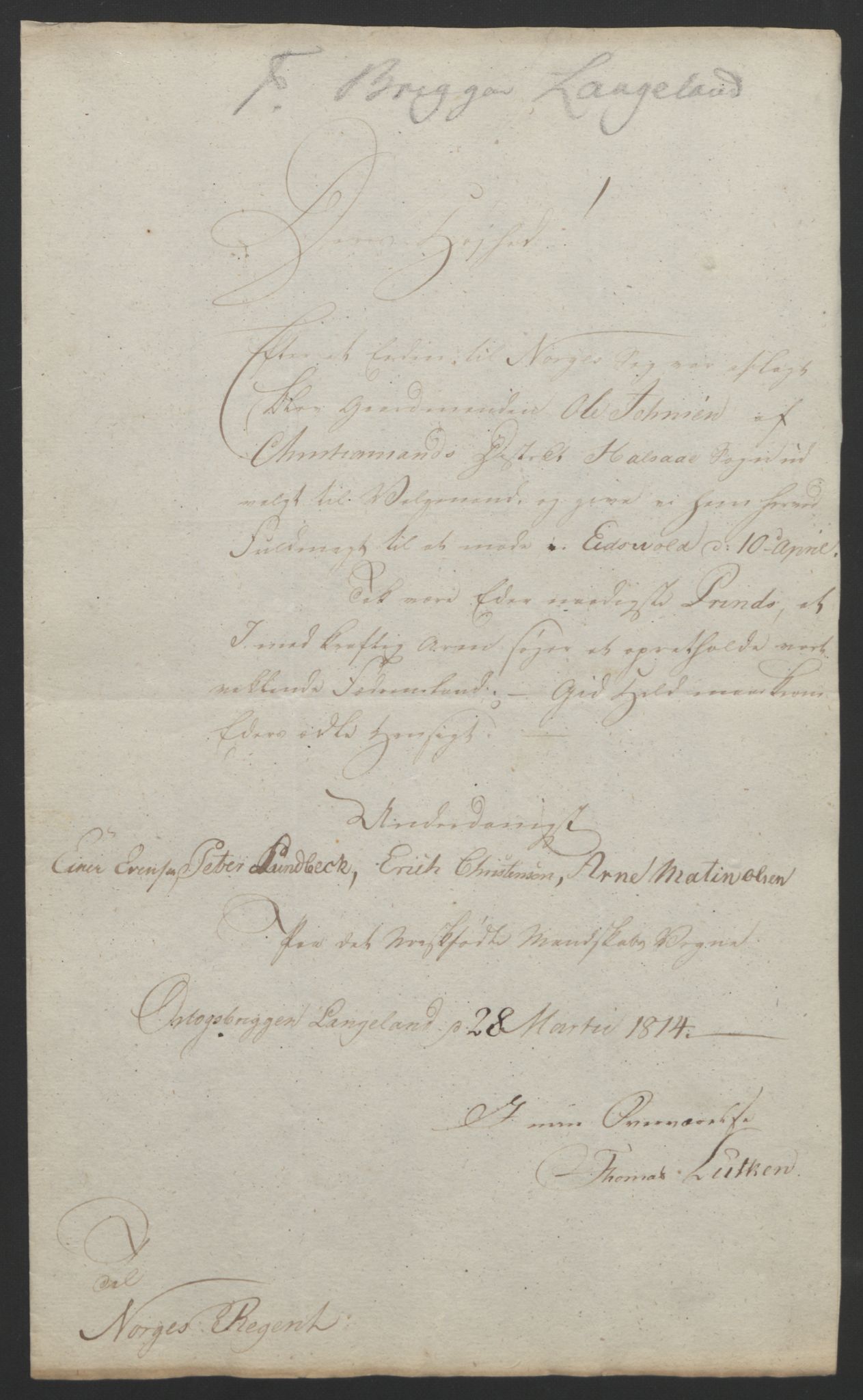 Statsrådssekretariatet, RA/S-1001/D/Db/L0007: Fullmakter for Eidsvollsrepresentantene i 1814. , 1814, p. 134