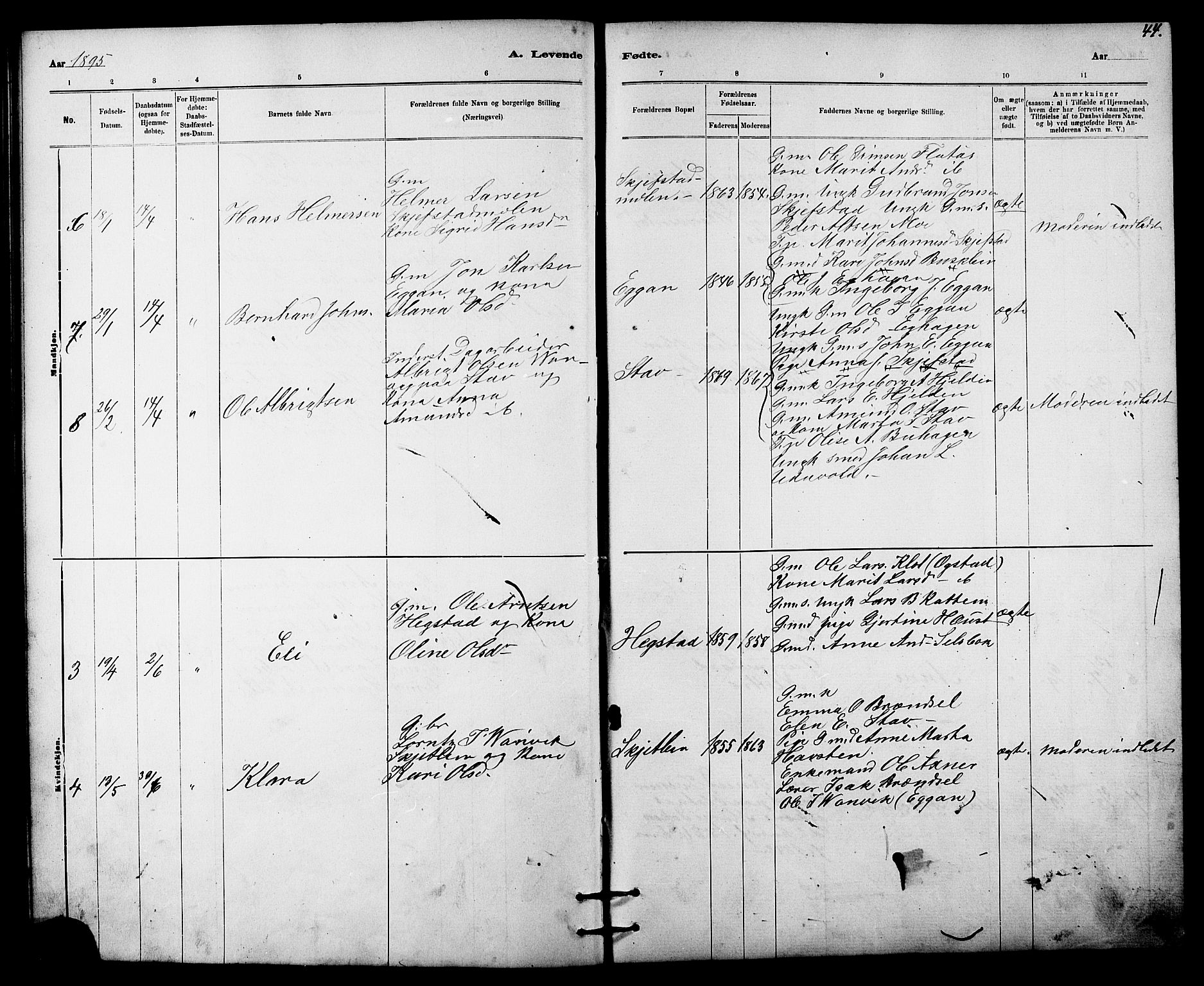 Ministerialprotokoller, klokkerbøker og fødselsregistre - Sør-Trøndelag, AV/SAT-A-1456/613/L0395: Parish register (copy) no. 613C03, 1887-1909, p. 44