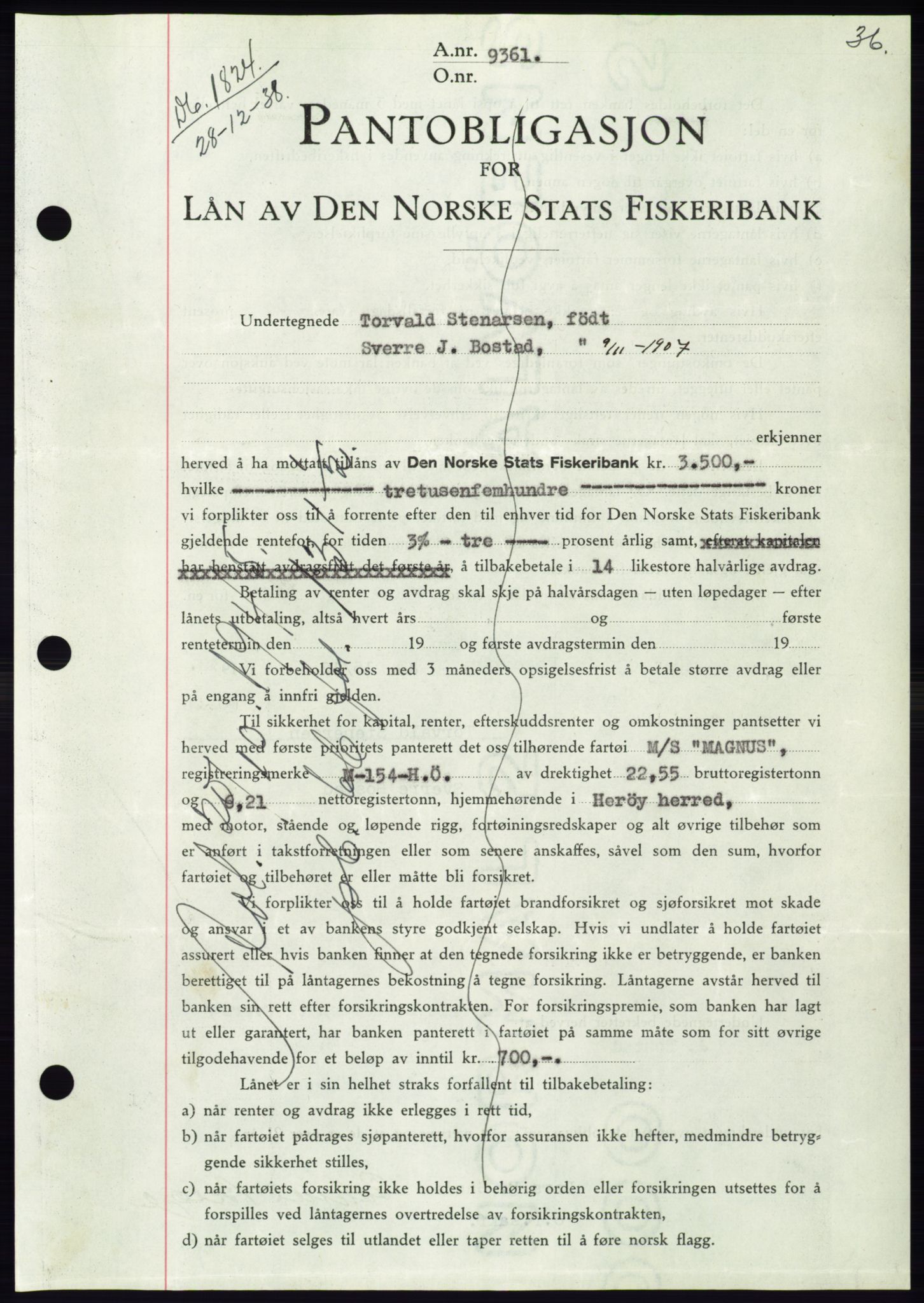 Søre Sunnmøre sorenskriveri, AV/SAT-A-4122/1/2/2C/L0067: Mortgage book no. 61, 1938-1939, Diary no: : 1824/1938