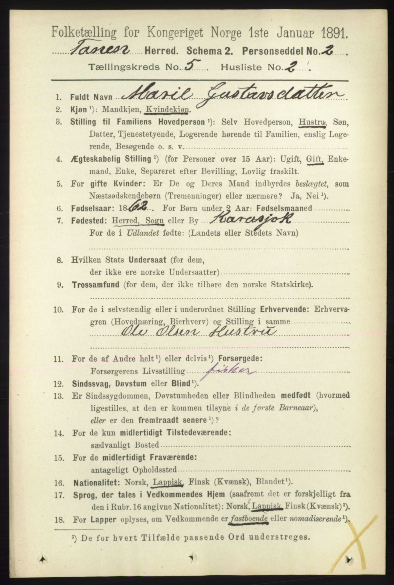 RA, 1891 census for 2025 Tana, 1891, p. 2003