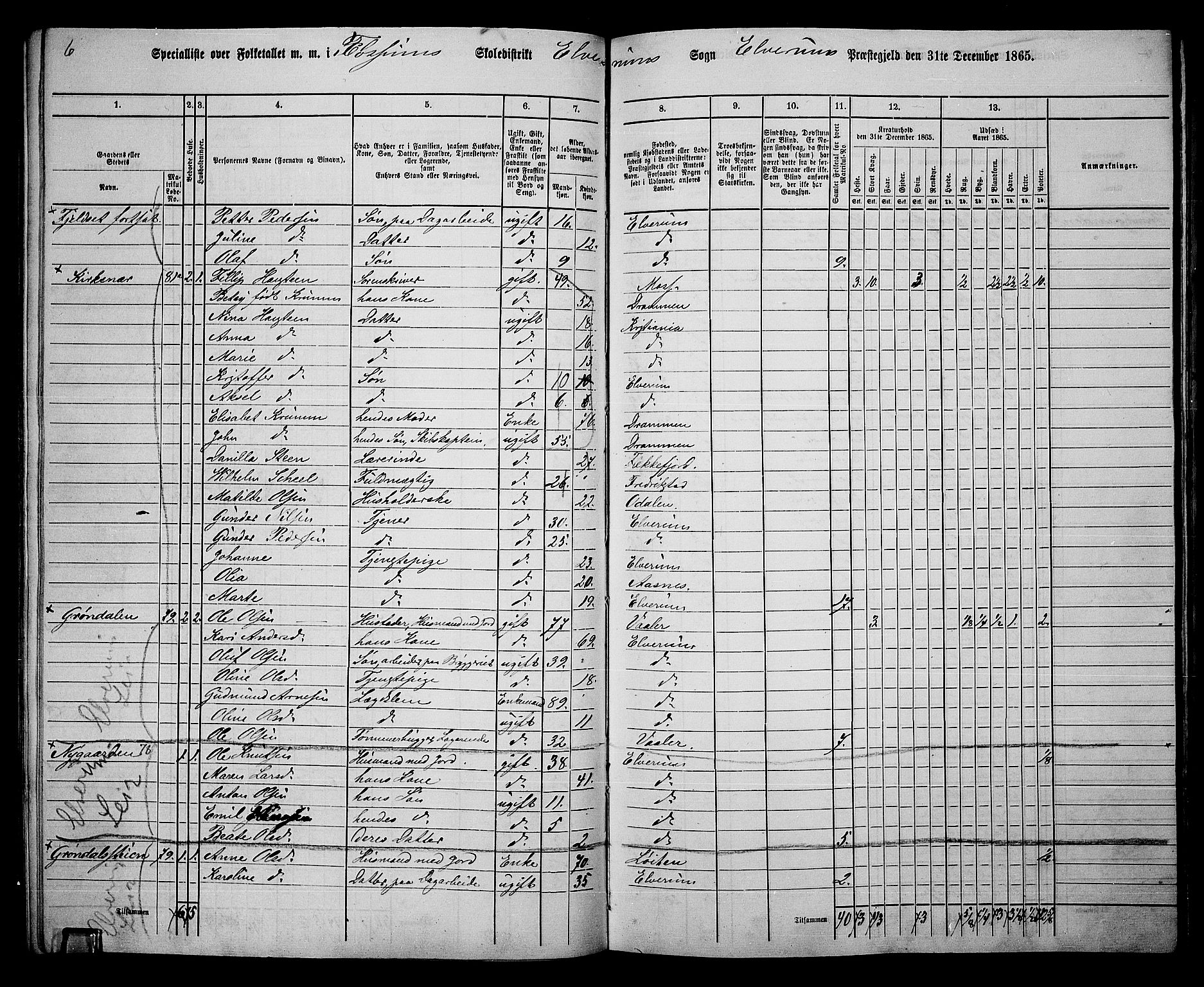 RA, 1865 census for Elverum, 1865, p. 92