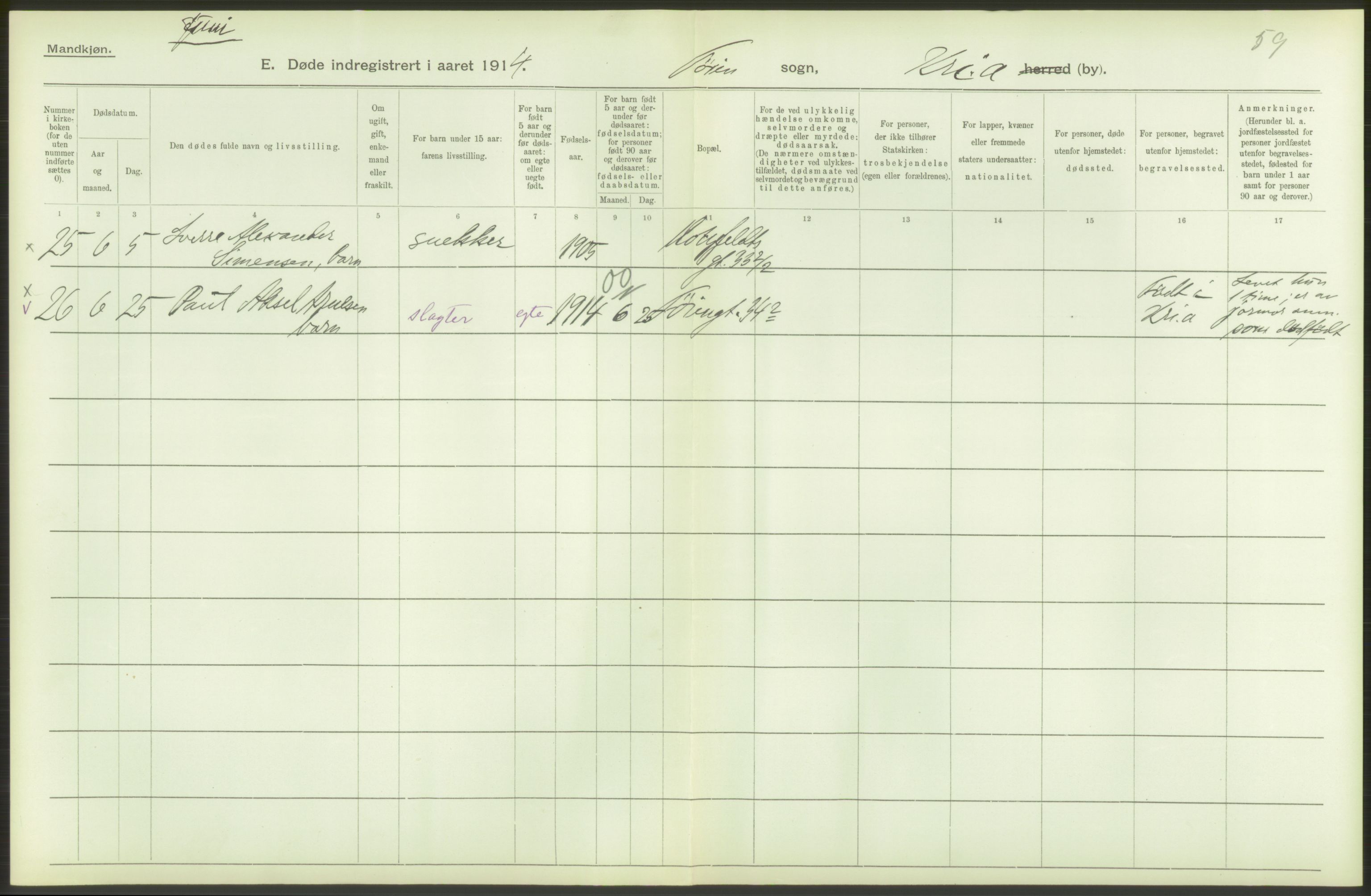 Statistisk sentralbyrå, Sosiodemografiske emner, Befolkning, AV/RA-S-2228/D/Df/Dfb/Dfbd/L0008: Kristiania: Døde, 1914, p. 80