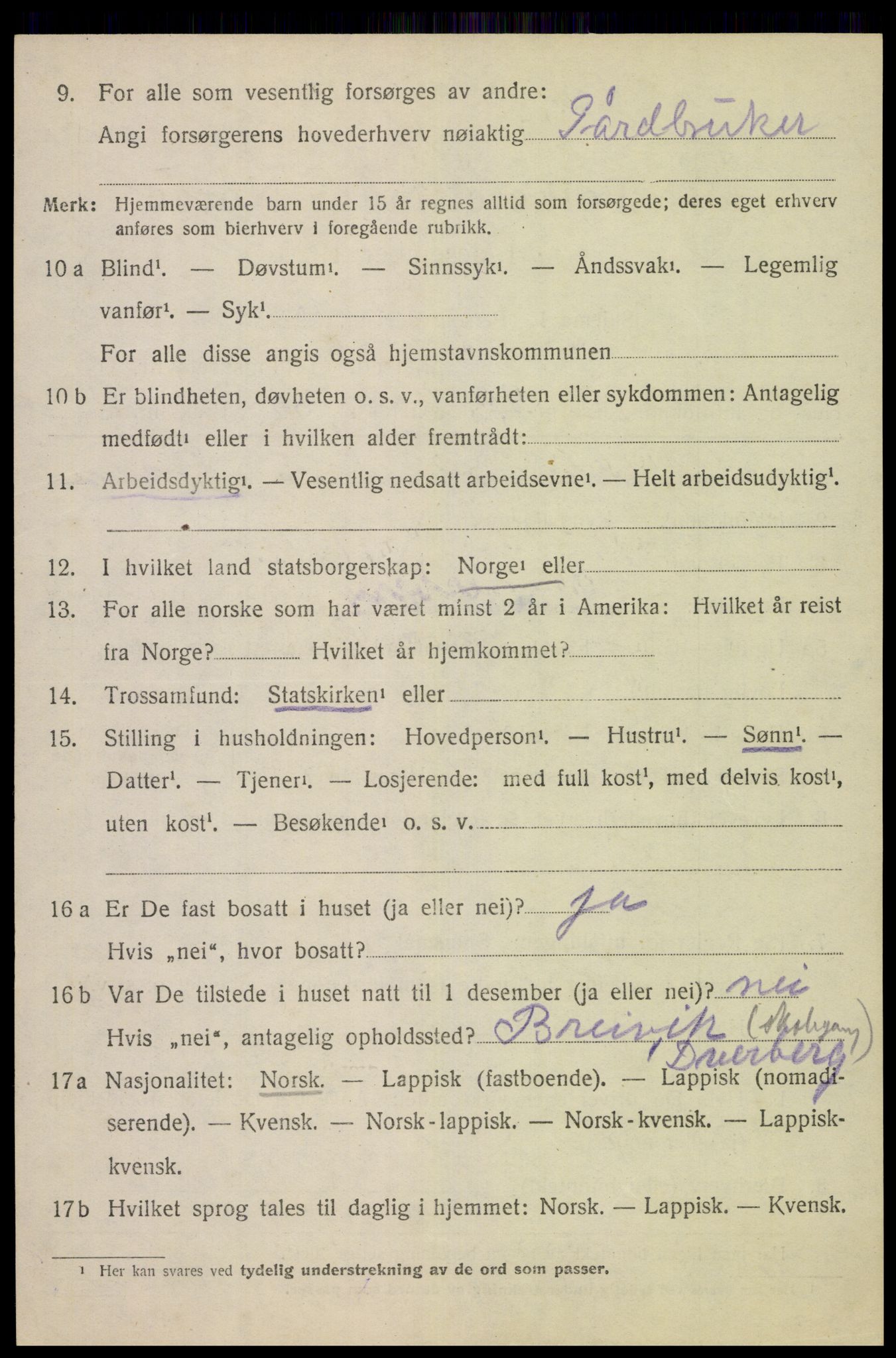 SAT, 1920 census for Dverberg, 1920, p. 6629