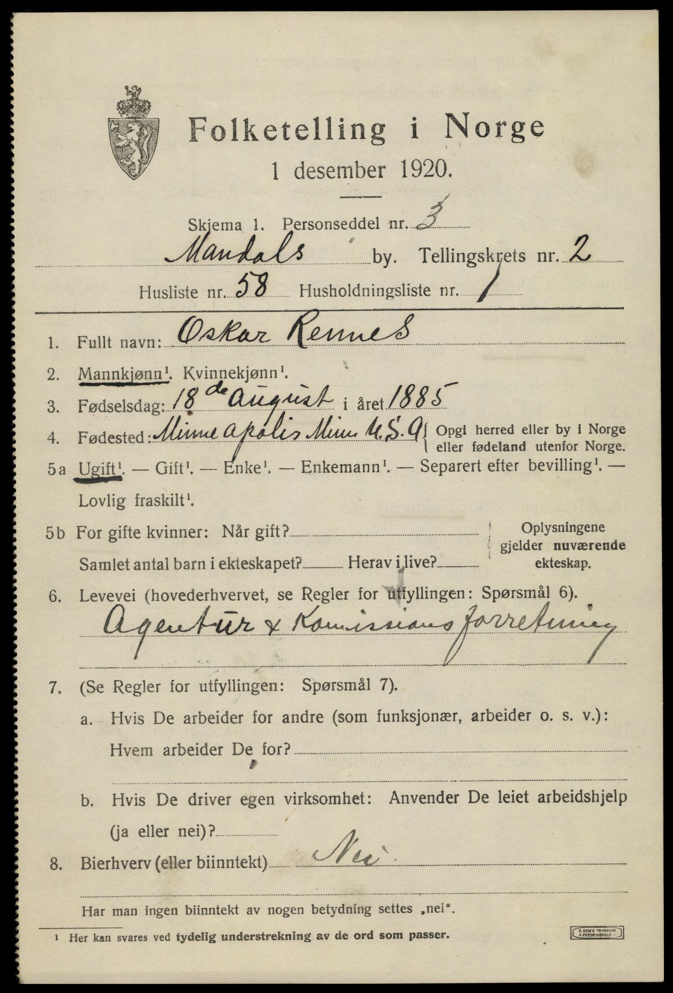 SAK, 1920 census for Mandal, 1920, p. 4757