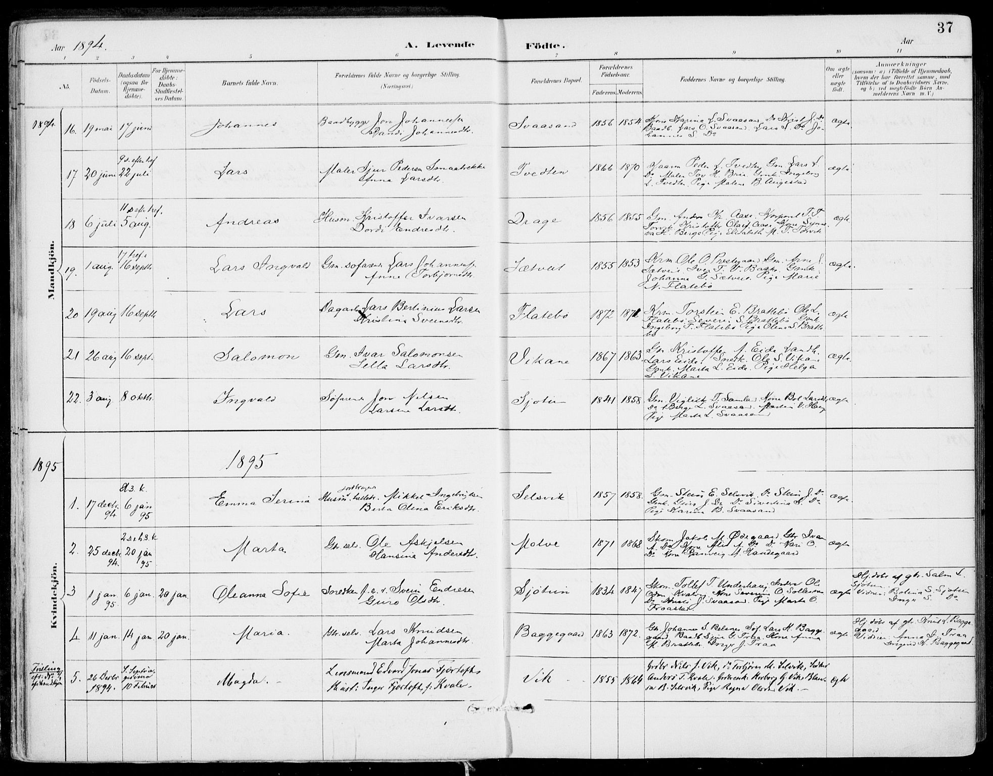 Strandebarm sokneprestembete, SAB/A-78401/H/Haa: Parish register (official) no. E  1, 1886-1908, p. 37