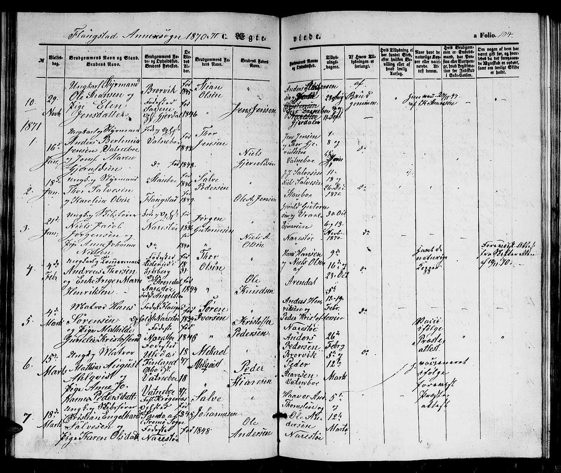 Dypvåg sokneprestkontor, SAK/1111-0007/F/Fb/Fbb/L0002: Parish register (copy) no. B 2, 1851-1871, p. 104