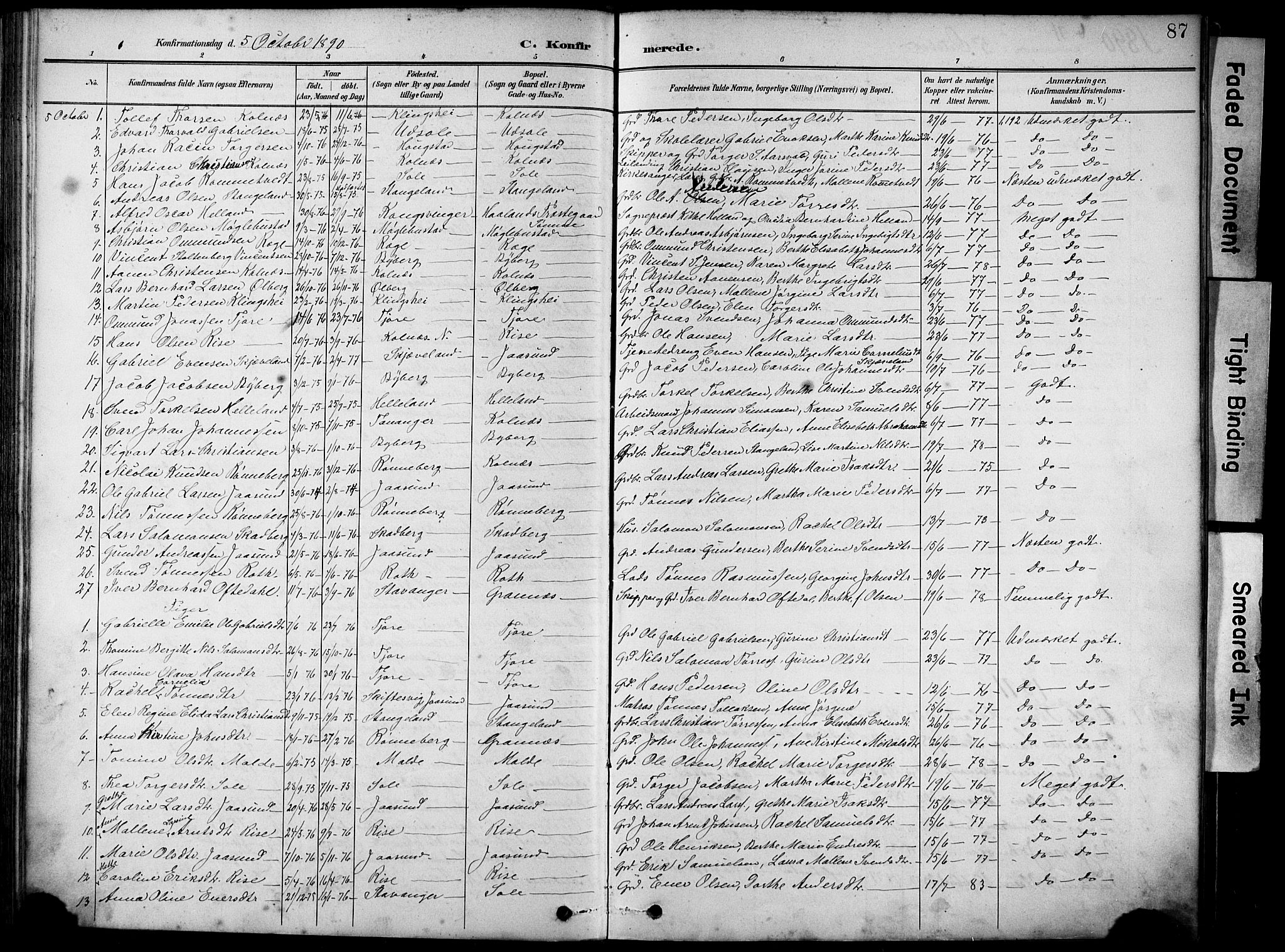 Håland sokneprestkontor, SAST/A-101802/001/30BA/L0012: Parish register (official) no. A 11, 1889-1900, p. 87