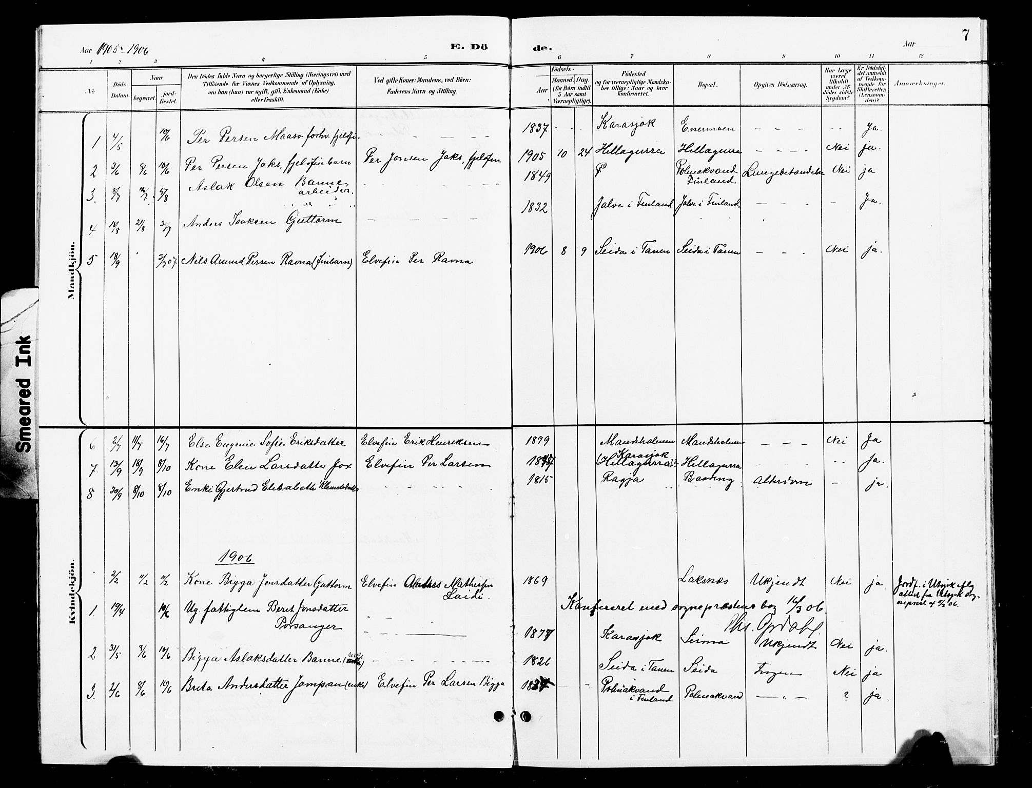 Nesseby sokneprestkontor, SATØ/S-1330/H/Hb/L0008klokker: Parish register (copy) no. 8, 1898-1917, p. 7