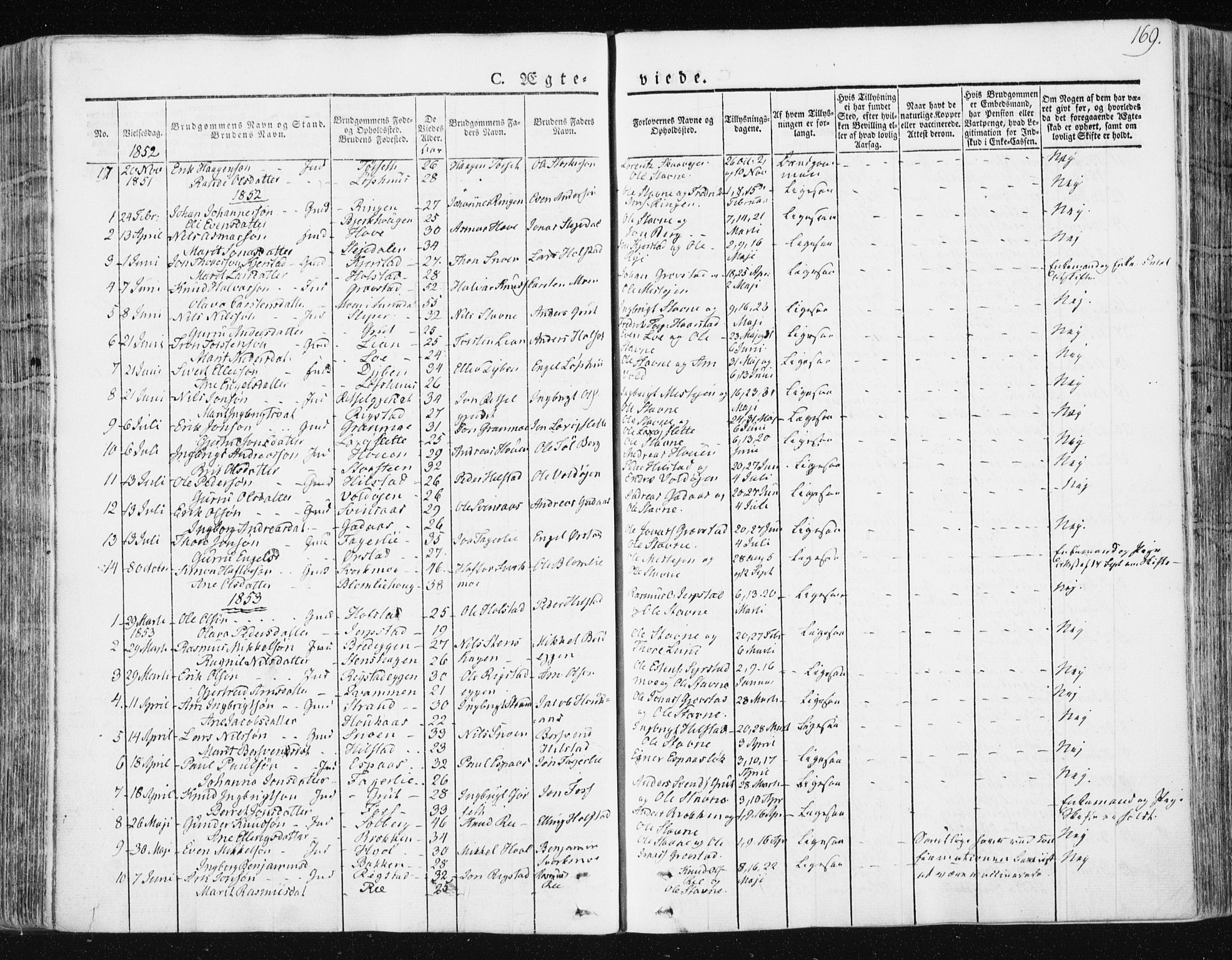 Ministerialprotokoller, klokkerbøker og fødselsregistre - Sør-Trøndelag, SAT/A-1456/672/L0855: Parish register (official) no. 672A07, 1829-1860, p. 169