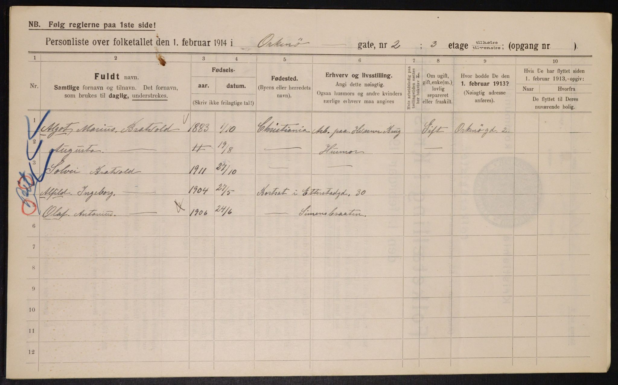 OBA, Municipal Census 1913 for Kristiania, 1913, p. 76035