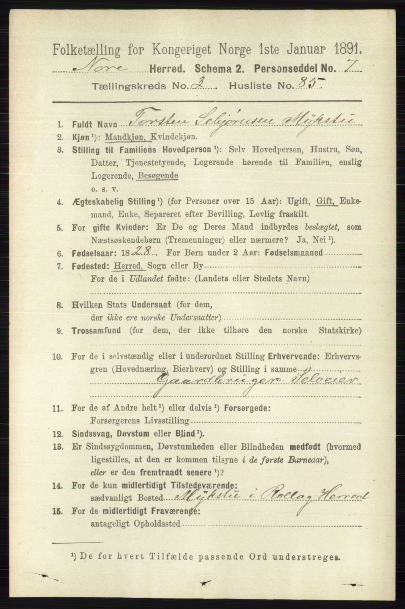 RA, 1891 census for 0633 Nore, 1891, p. 1214