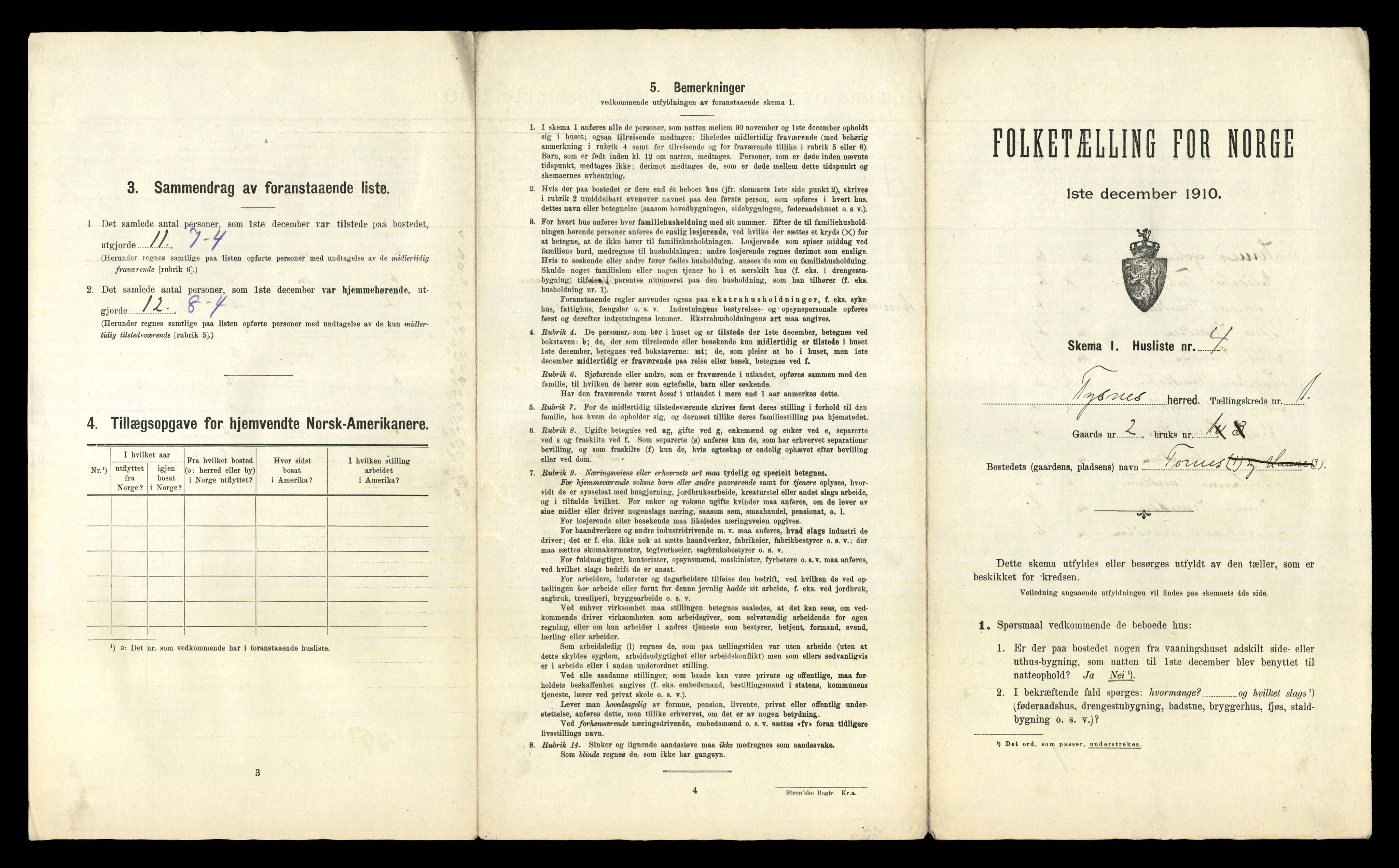 RA, 1910 census for Tysnes, 1910, p. 56