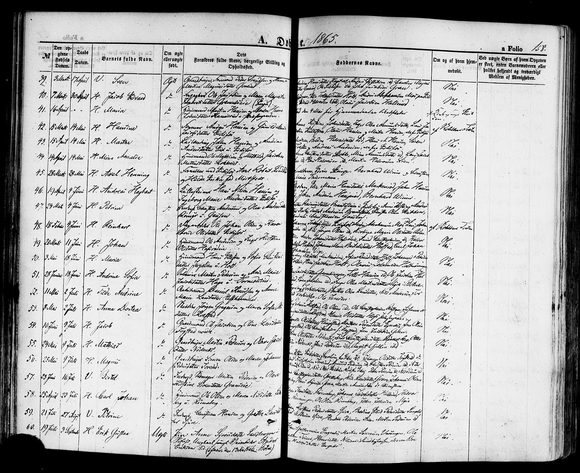 Hof kirkebøker, AV/SAKO-A-64/F/Fa/L0006: Parish register (official) no. I 6, 1851-1877, p. 158