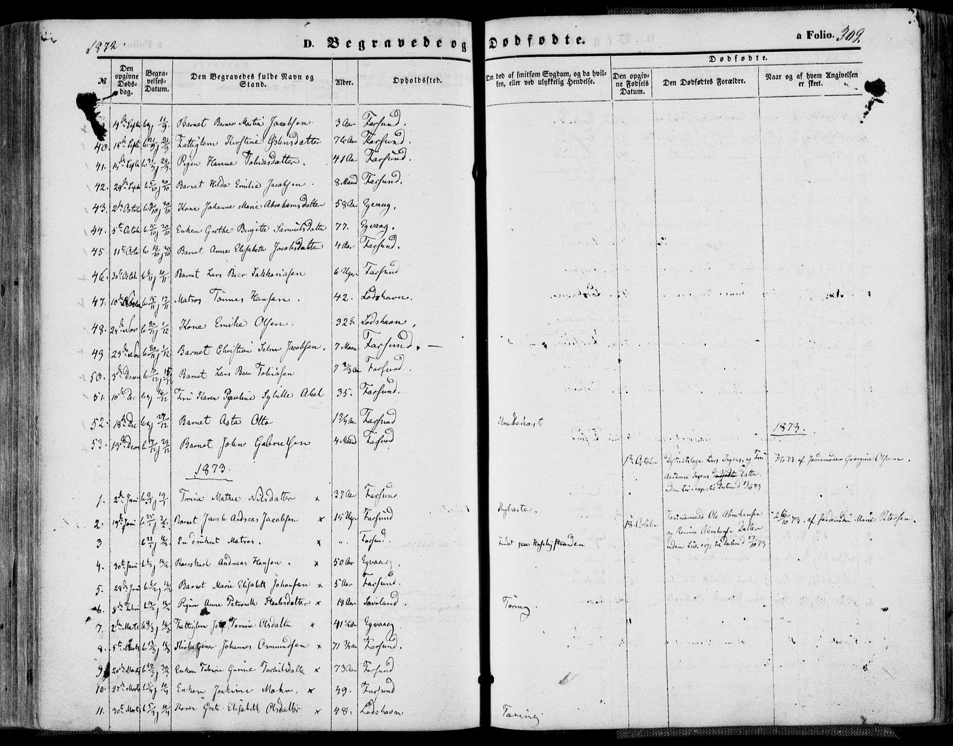 Farsund sokneprestkontor, AV/SAK-1111-0009/F/Fa/L0005: Parish register (official) no. A 5, 1863-1886, p. 309