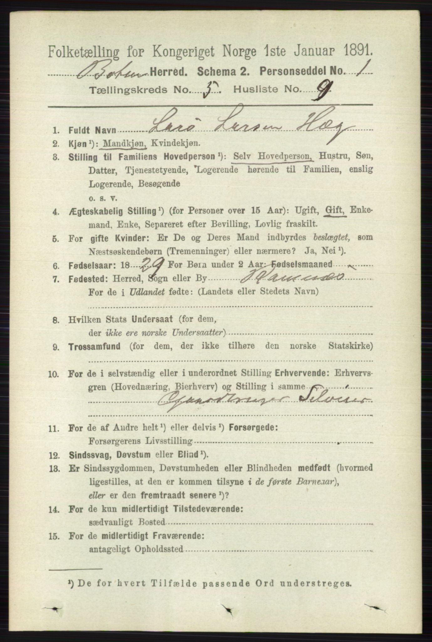 RA, 1891 census for 0715 Botne, 1891, p. 2001