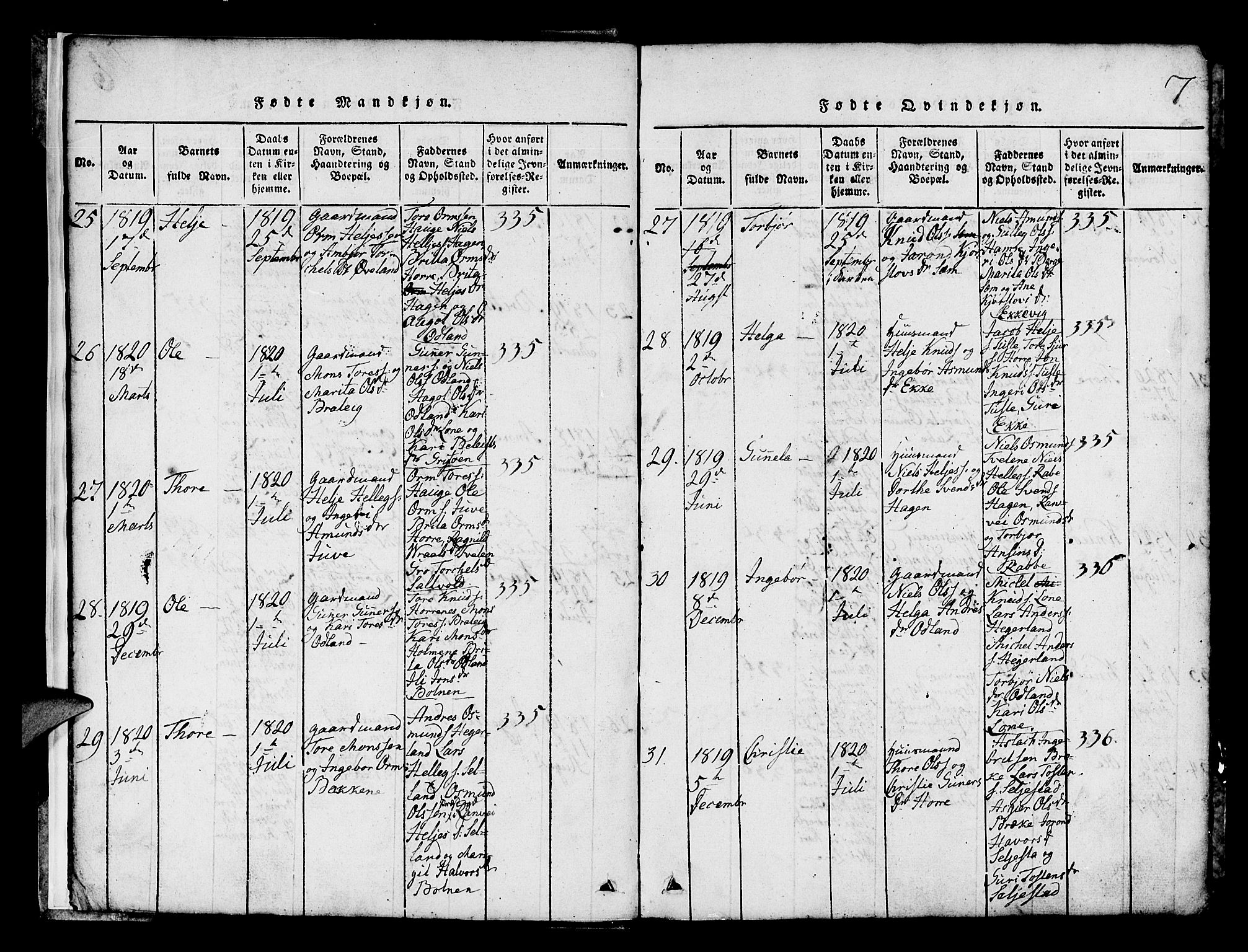 Røldal sokneprestembete, SAB/A-100247: Parish register (copy) no. A 1, 1817-1860, p. 7