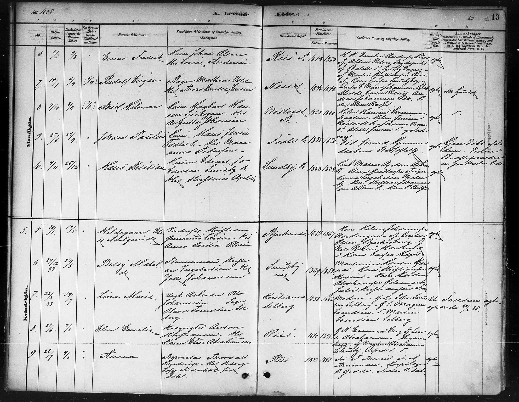 Ås prestekontor Kirkebøker, AV/SAO-A-10894/F/Fb/L0001: Parish register (official) no. II 1, 1881-1895, p. 13