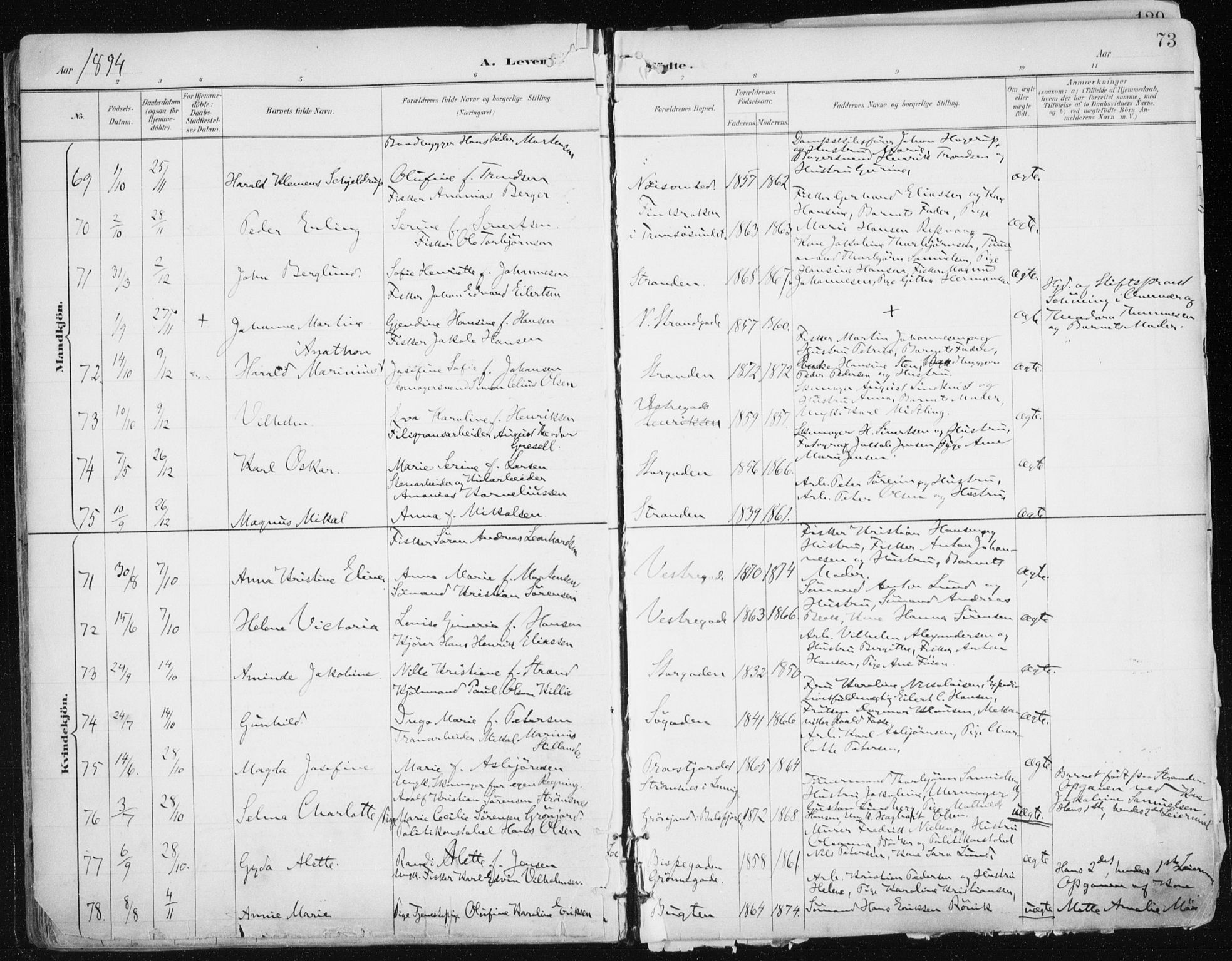 Tromsø sokneprestkontor/stiftsprosti/domprosti, AV/SATØ-S-1343/G/Ga/L0015kirke: Parish register (official) no. 15, 1889-1899, p. 73