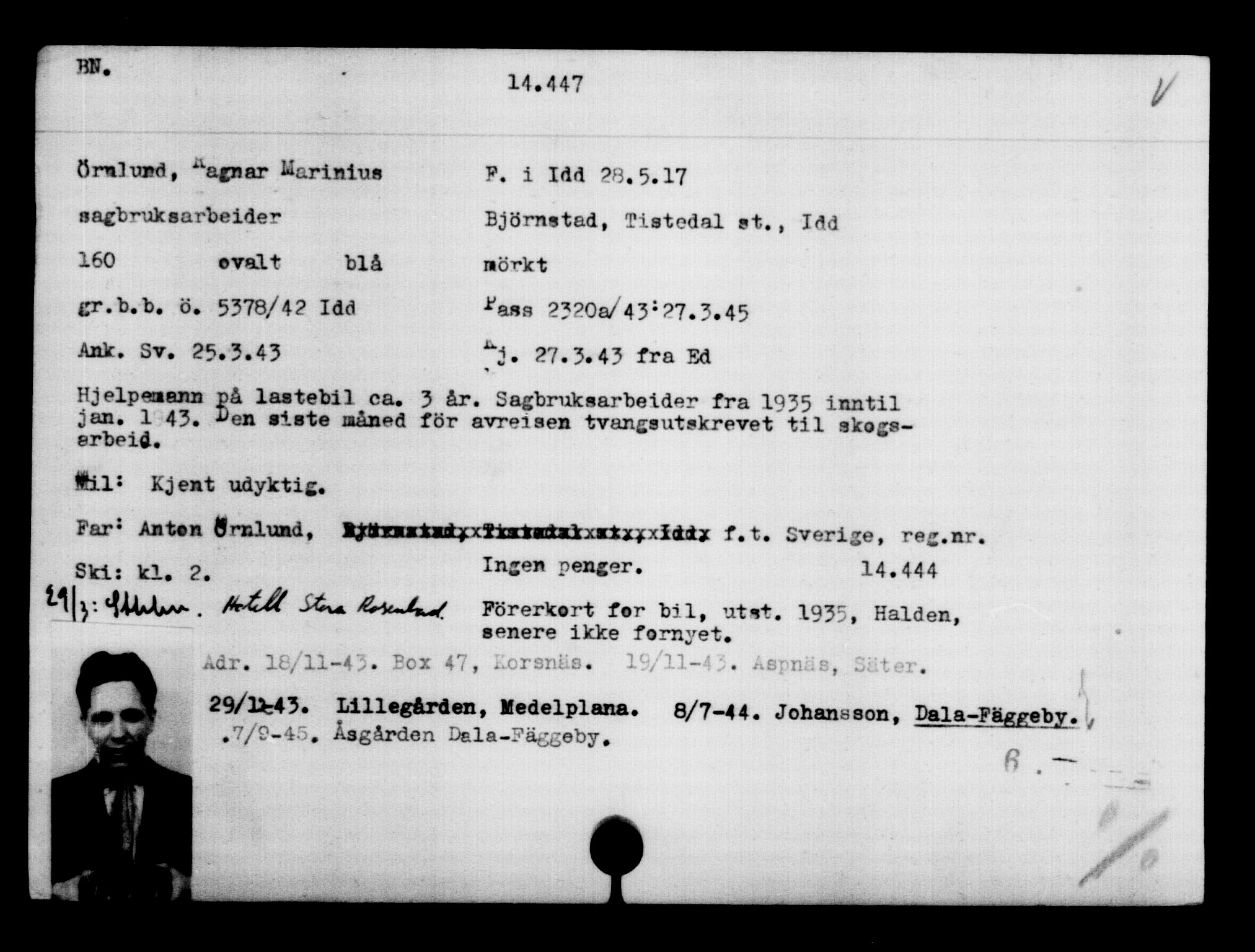 Den Kgl. Norske Legasjons Flyktningskontor, RA/S-6753/V/Va/L0007: Kjesäterkartoteket.  Flyktningenr. 12700-15723, 1940-1945, p. 2018