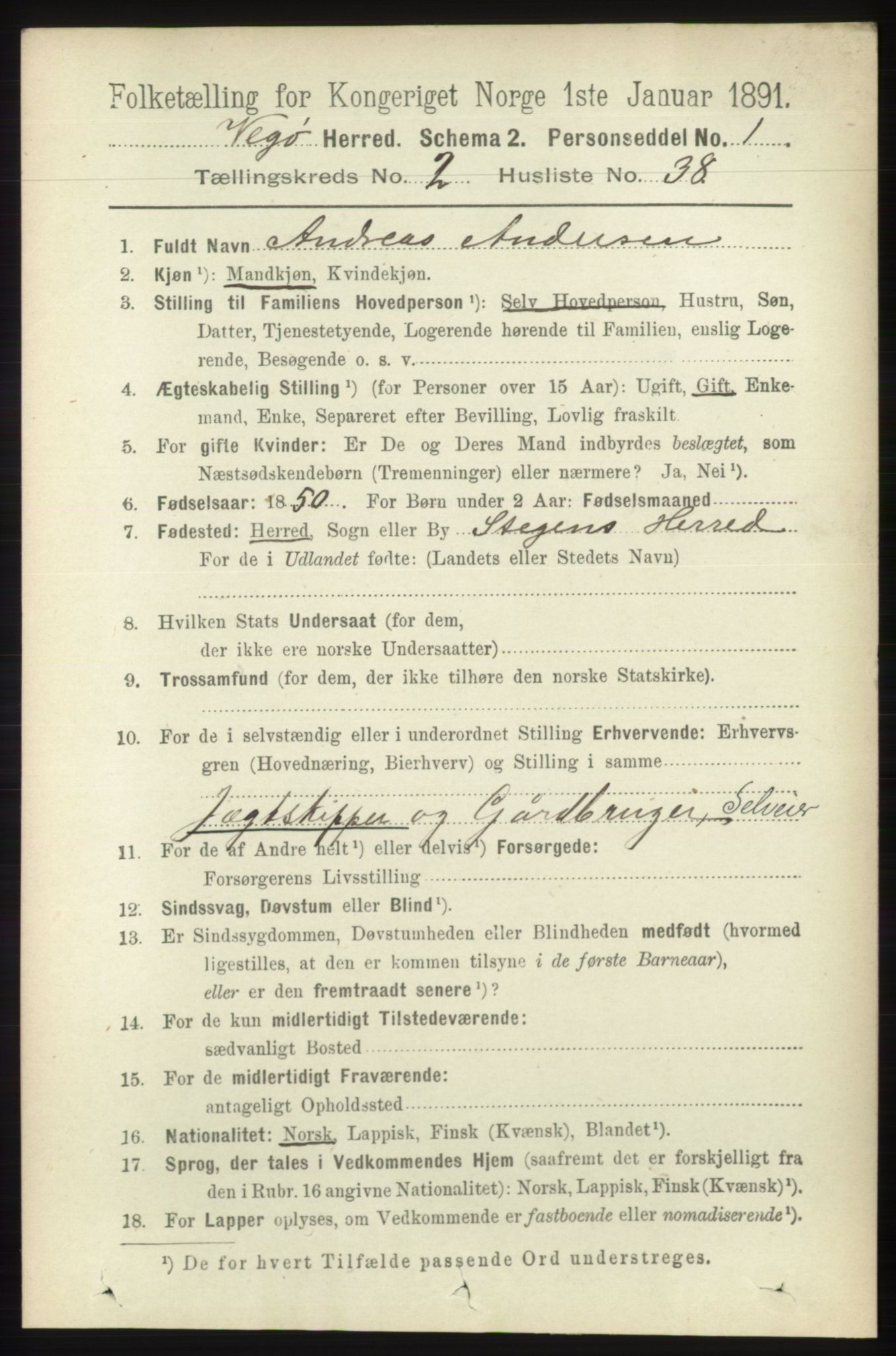 RA, 1891 census for 1815 Vega, 1891, p. 841