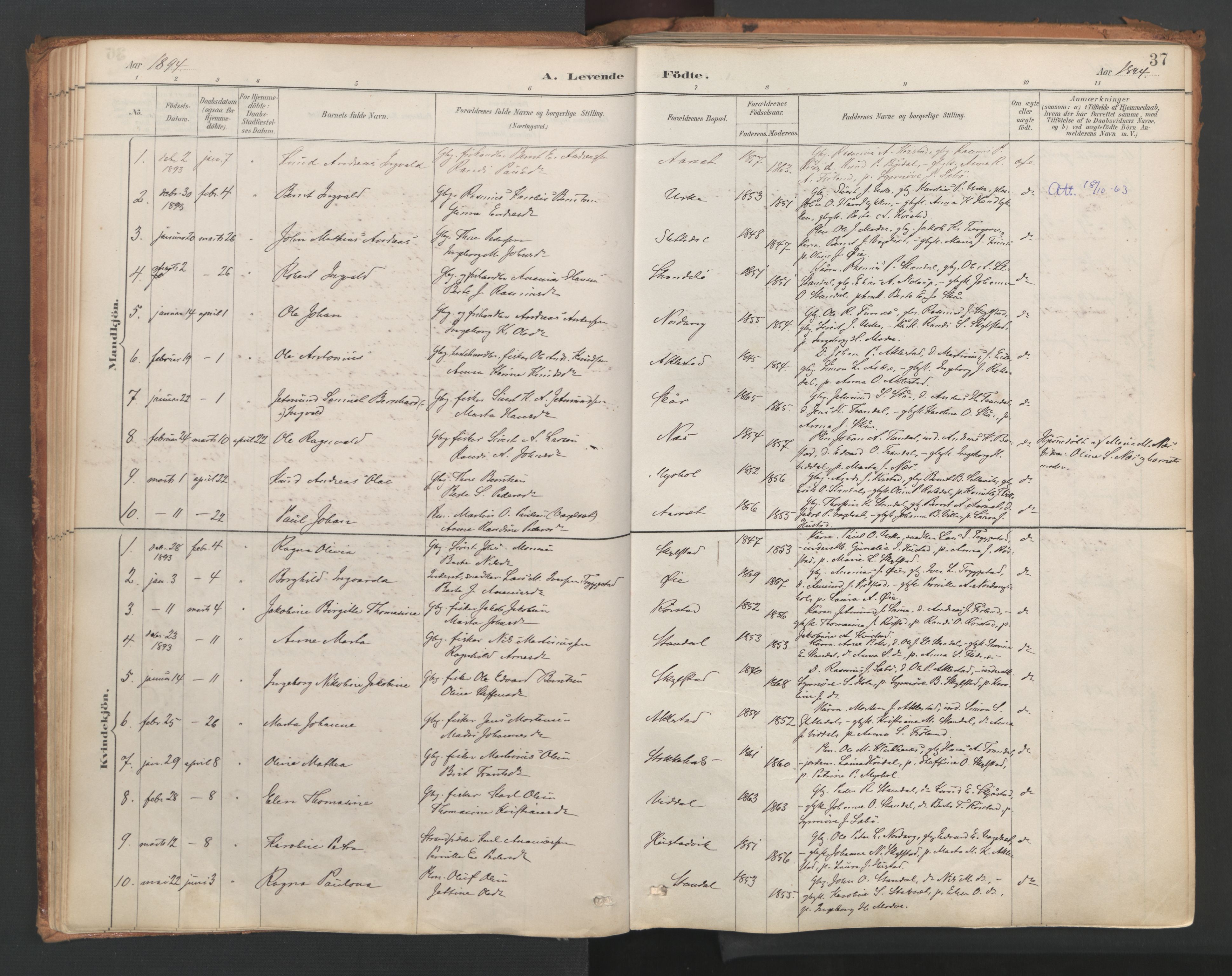 Ministerialprotokoller, klokkerbøker og fødselsregistre - Møre og Romsdal, SAT/A-1454/515/L0211: Parish register (official) no. 515A07, 1886-1910, p. 37