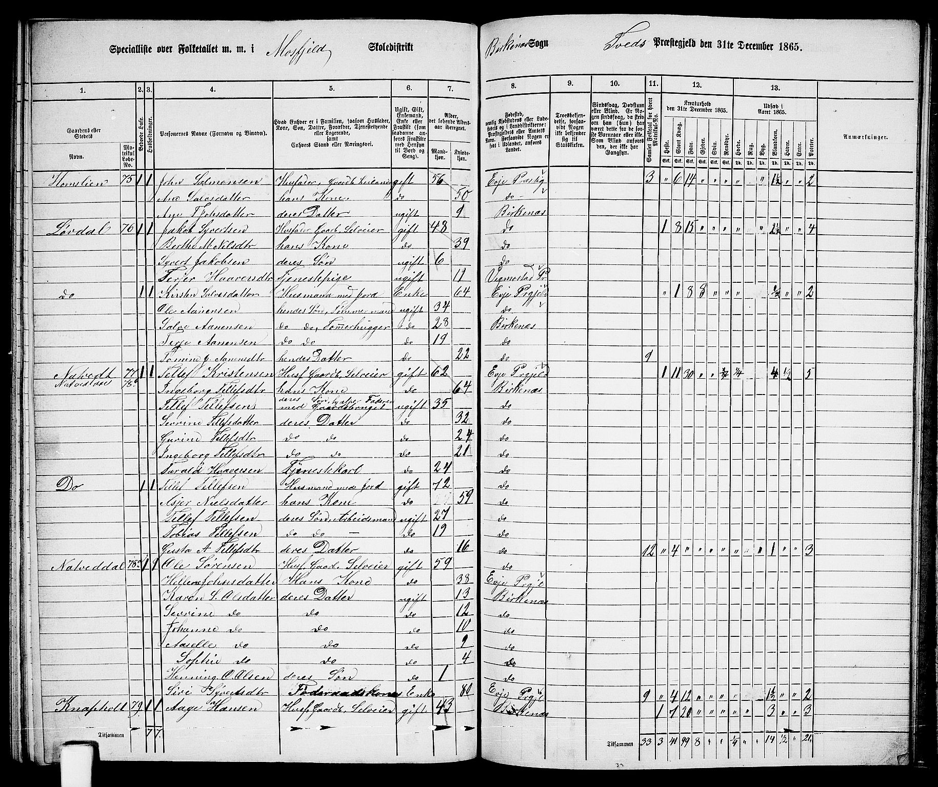 RA, 1865 census for Tveit, 1865, p. 116