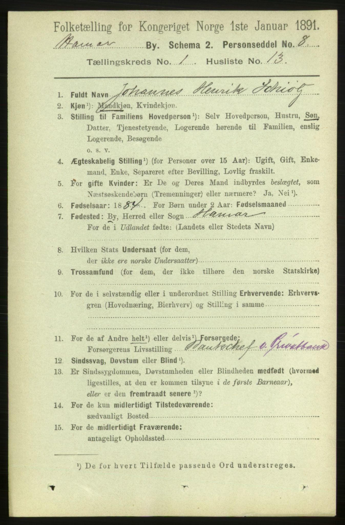 RA, 1891 census for 0401 Hamar, 1891, p. 178