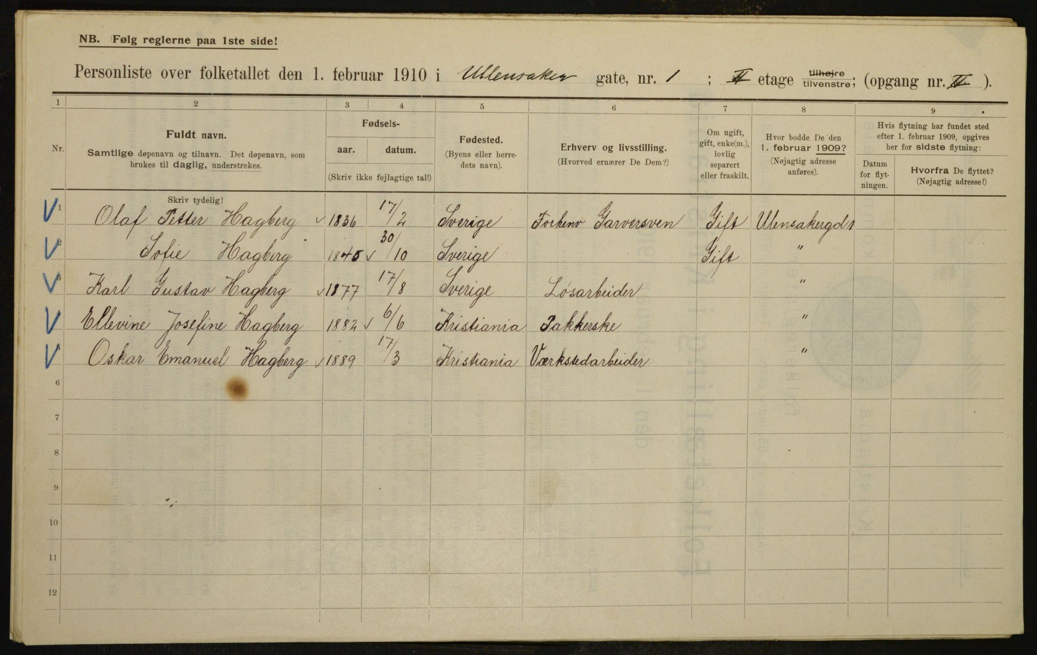 OBA, Municipal Census 1910 for Kristiania, 1910, p. 112560